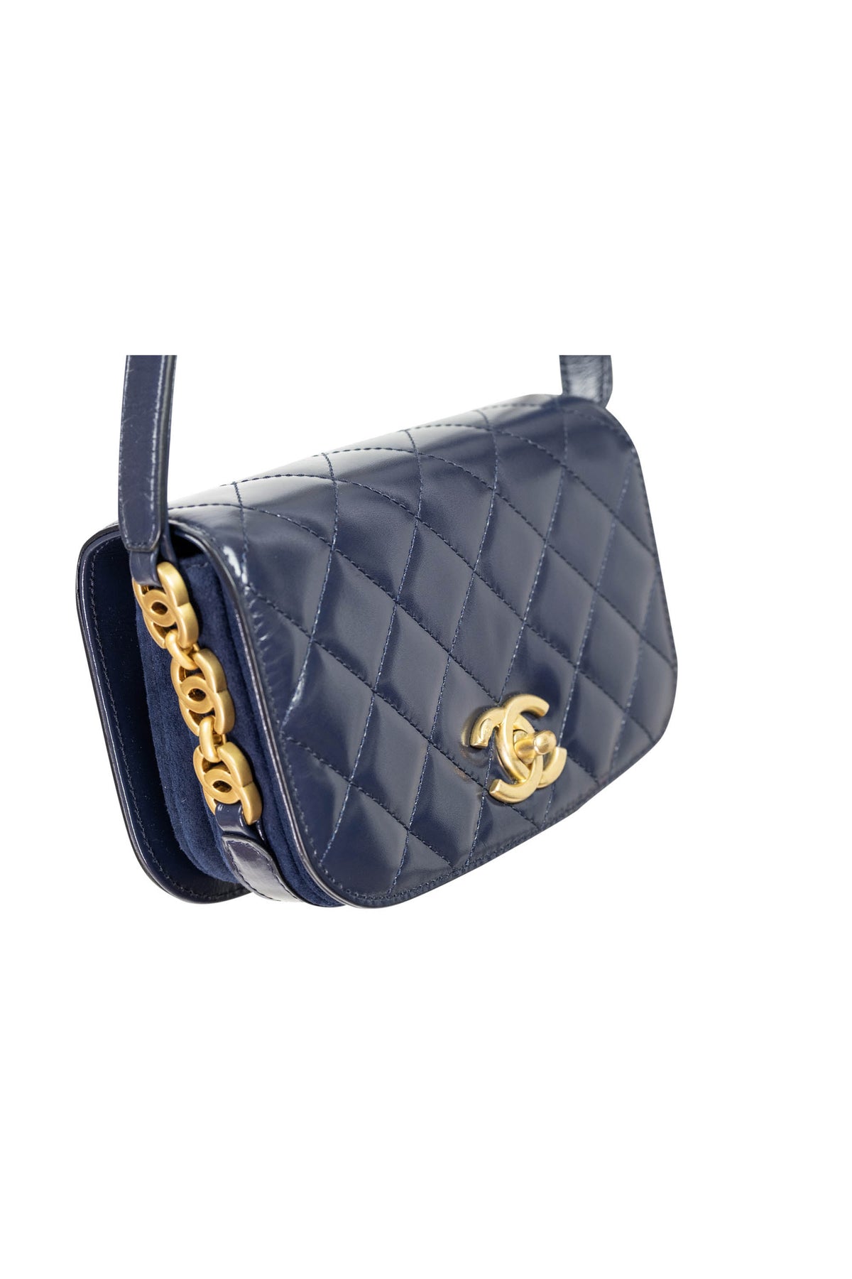 Chanel Paris Navy Blue CC Strap Purse 2022 Size Small