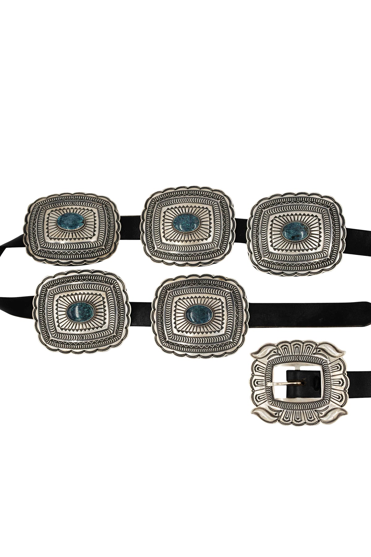 Sunshine Reeves Native Am. Size M/L Black Heavy Tool Turquoise Inlay Concha Belt