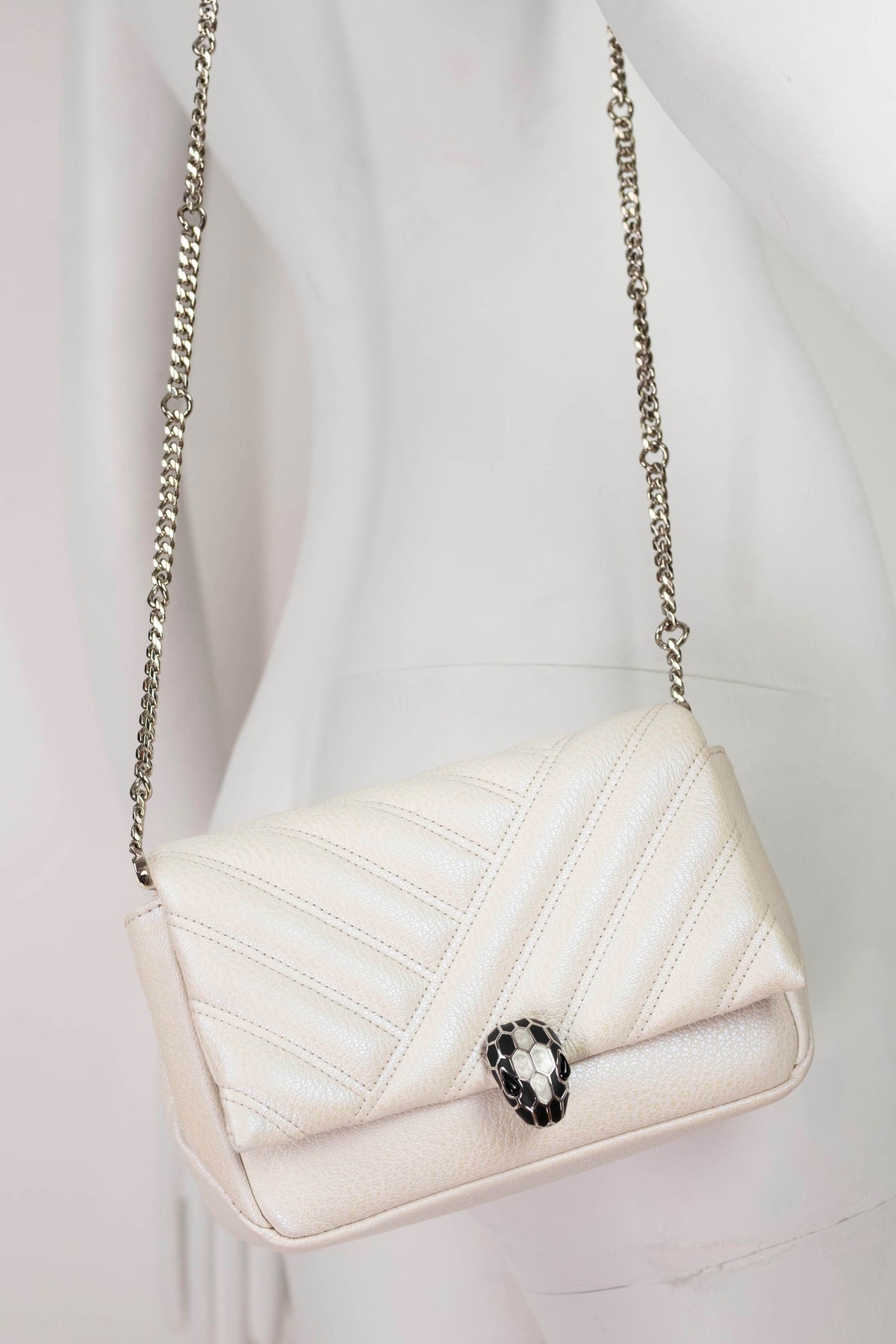 Bulgari White Serpenti Forever Matelasse Flap Purse Size Small