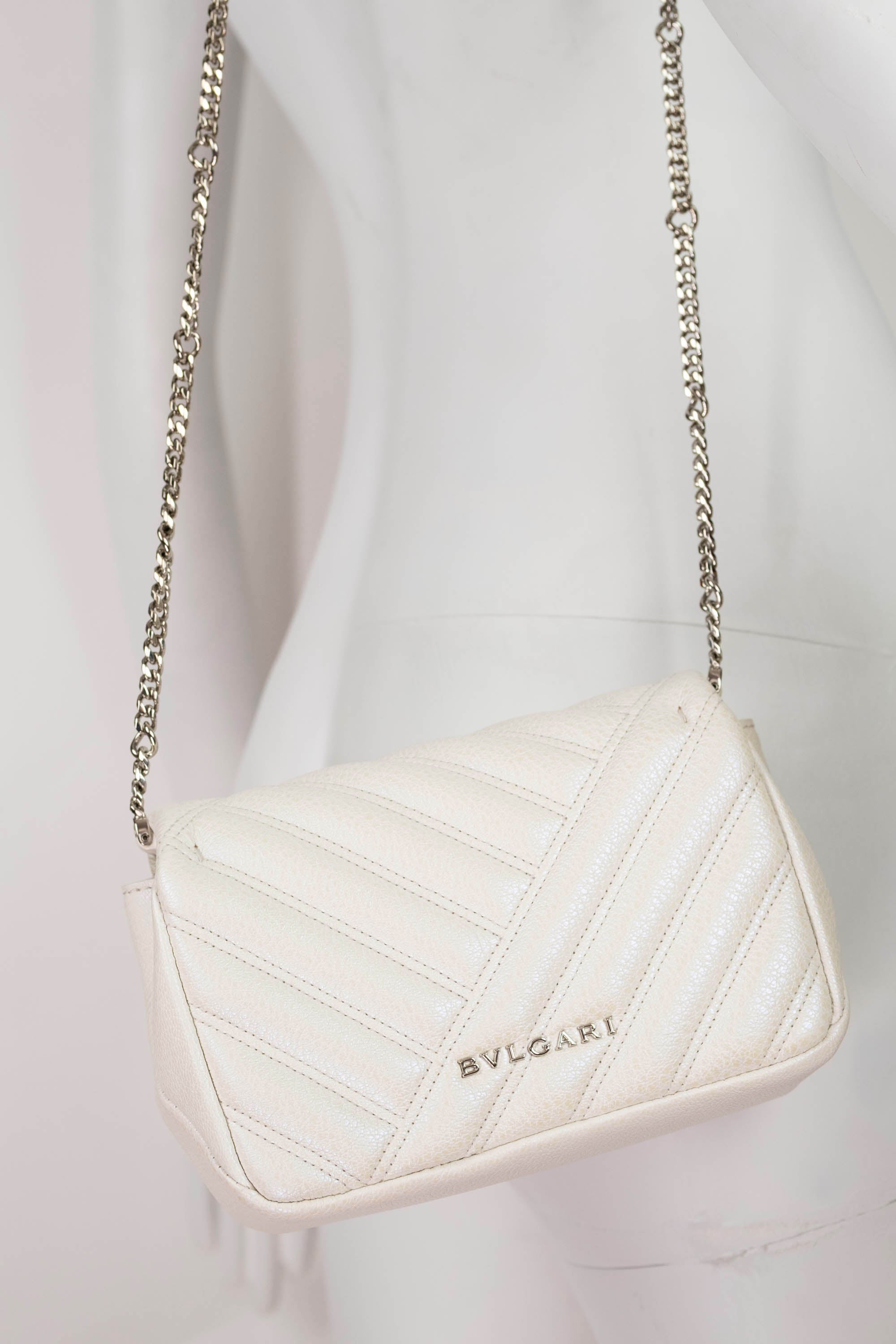 Bulgari White Serpenti Forever Matelasse Flap Purse Size Small