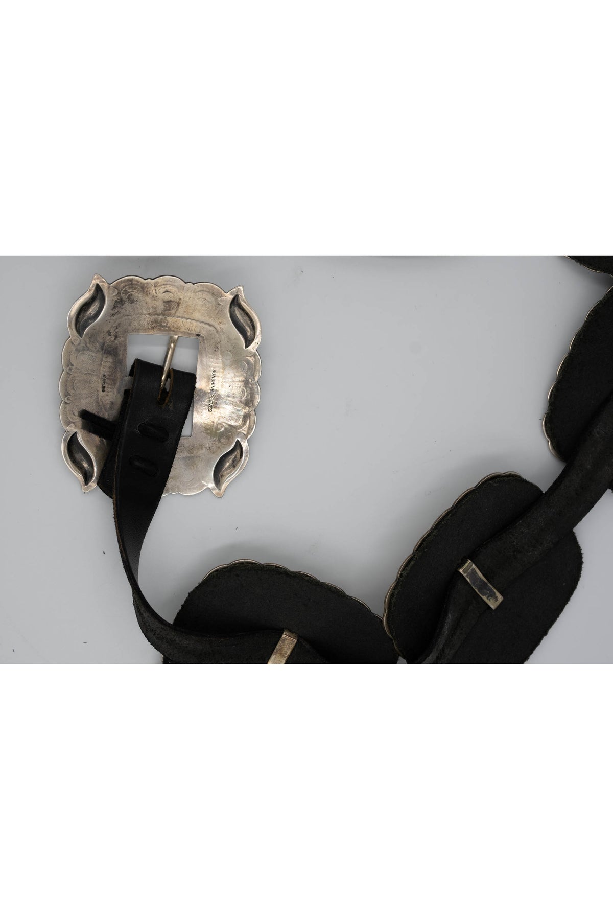 Sunshine Reeves Native Am. Size M/L Black Heavy Tool Turquoise Inlay Concha Belt