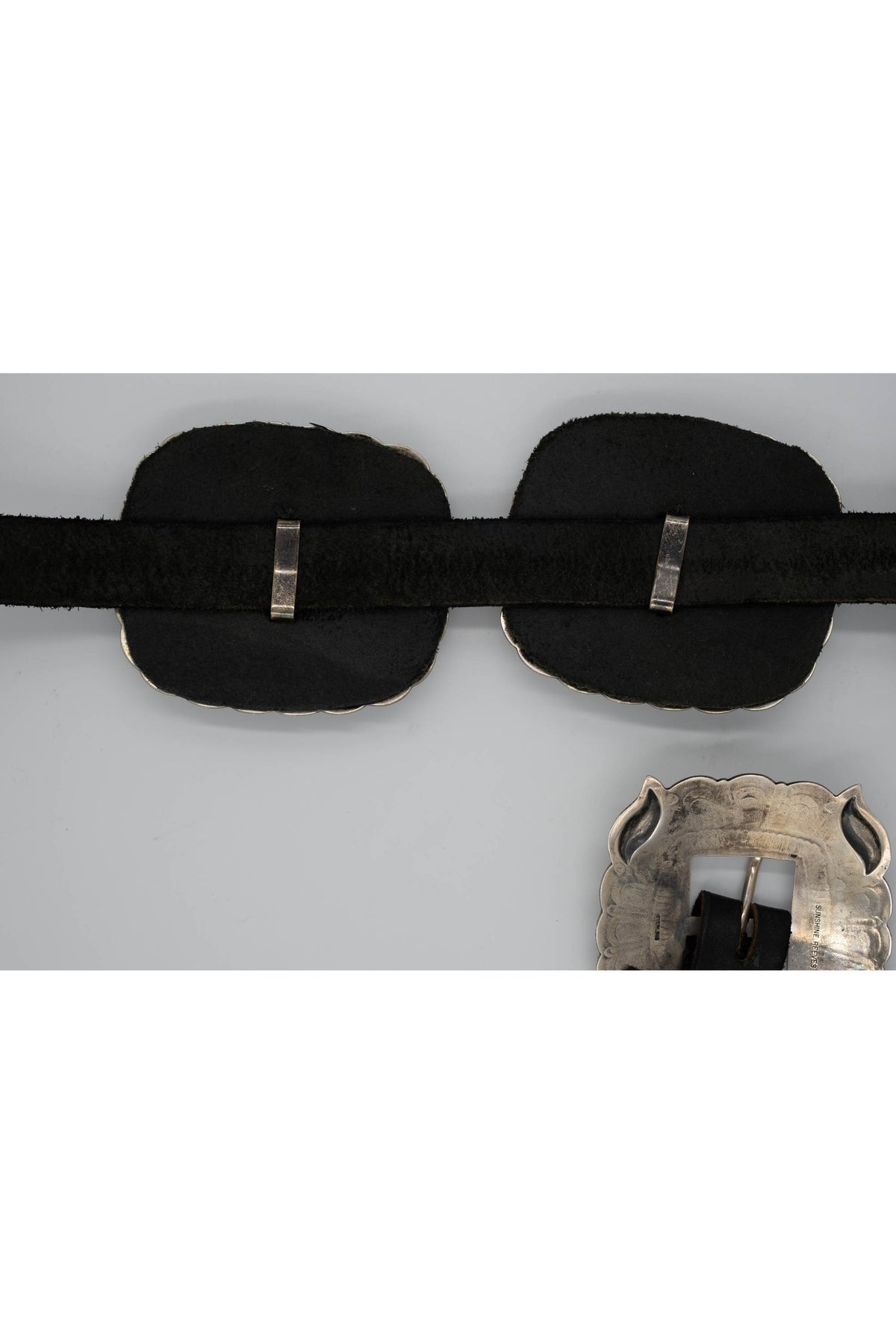 Sunshine Reeves Native Am. Size M/L Black Heavy Tool Turquoise Inlay Concha Belt