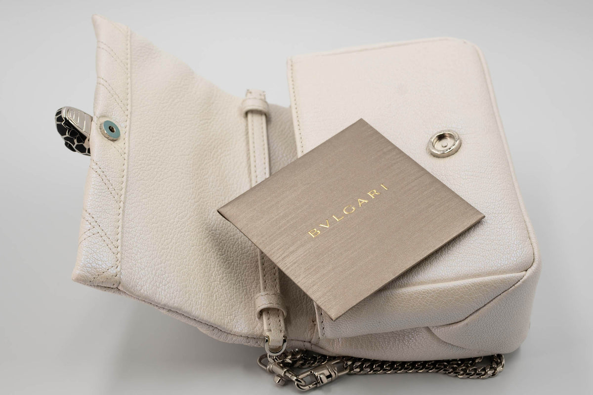 Bulgari White Serpenti Forever Matelasse Flap Purse Size Small