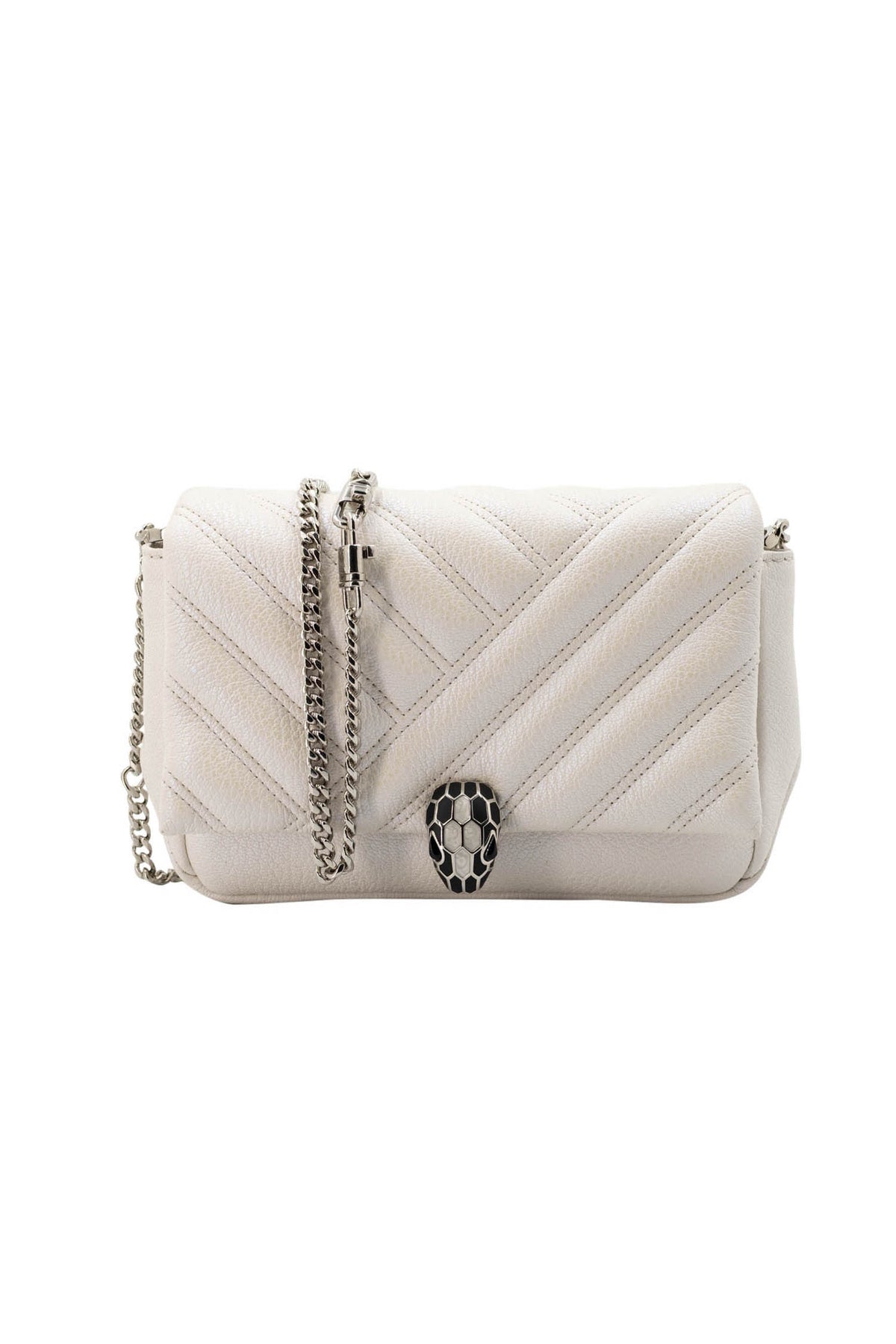 Bulgari White Serpenti Forever Matelasse Flap Purse Size Small