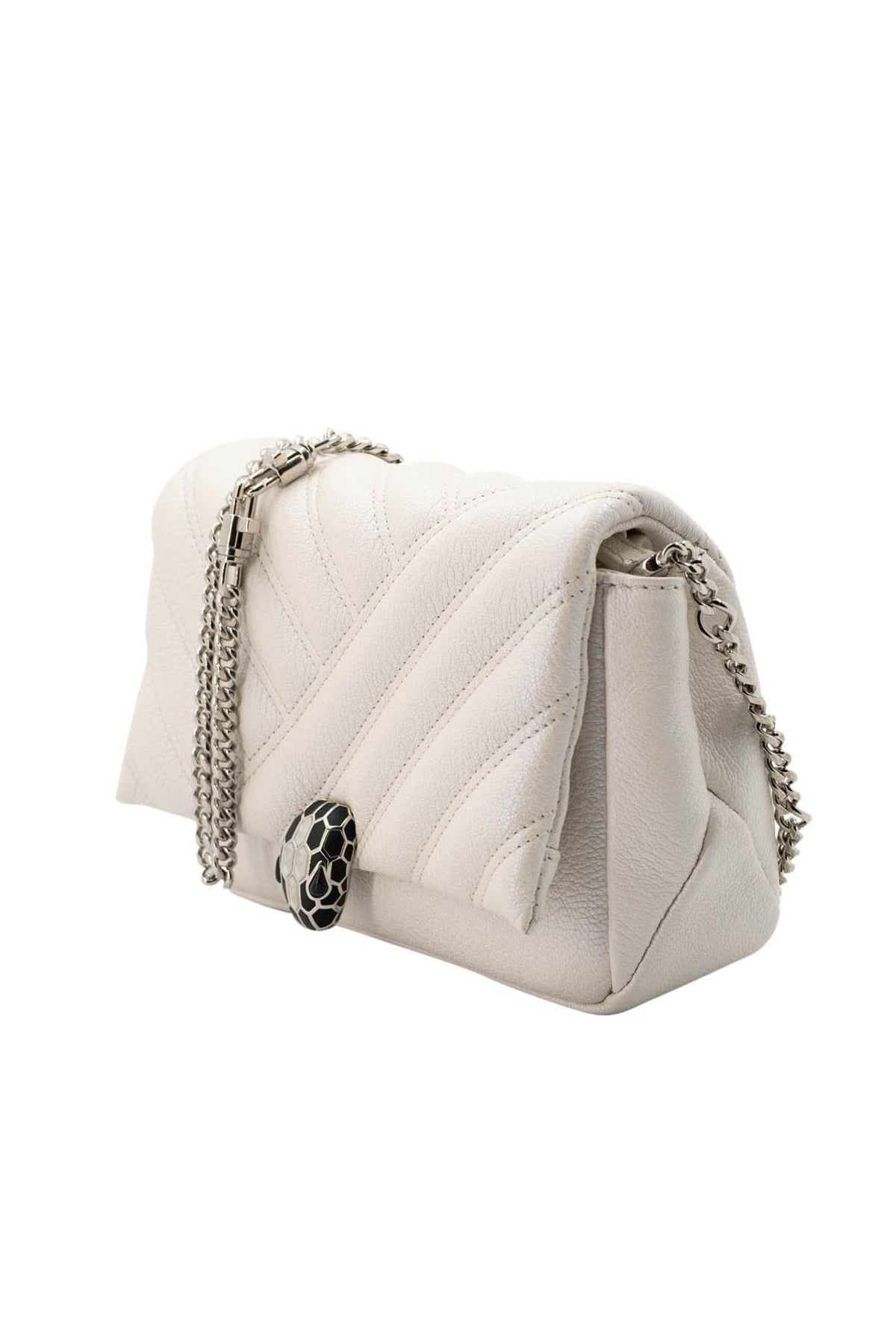 Bulgari White Serpenti Forever Matelasse Flap Purse Size Small