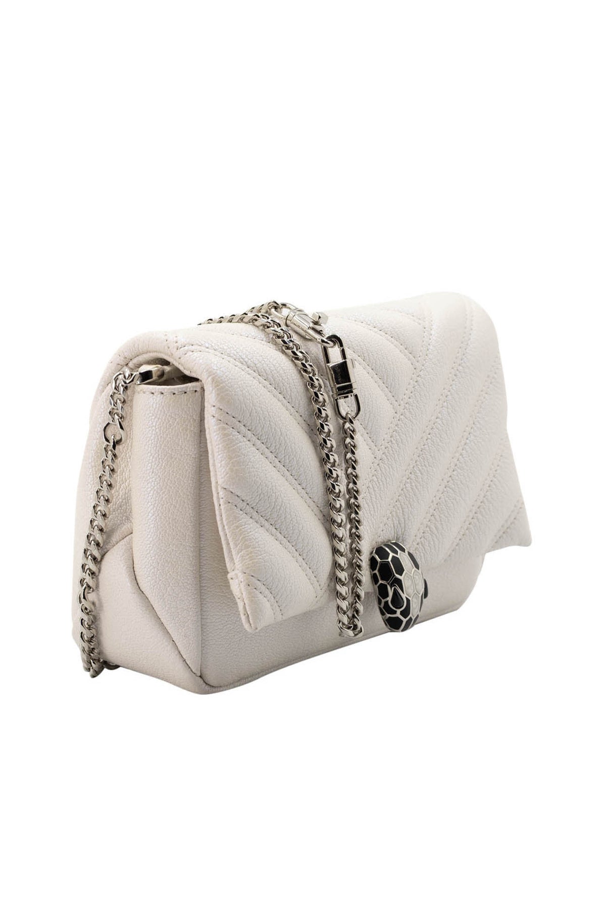 Bulgari White Serpenti Forever Matelasse Flap Purse Size Small