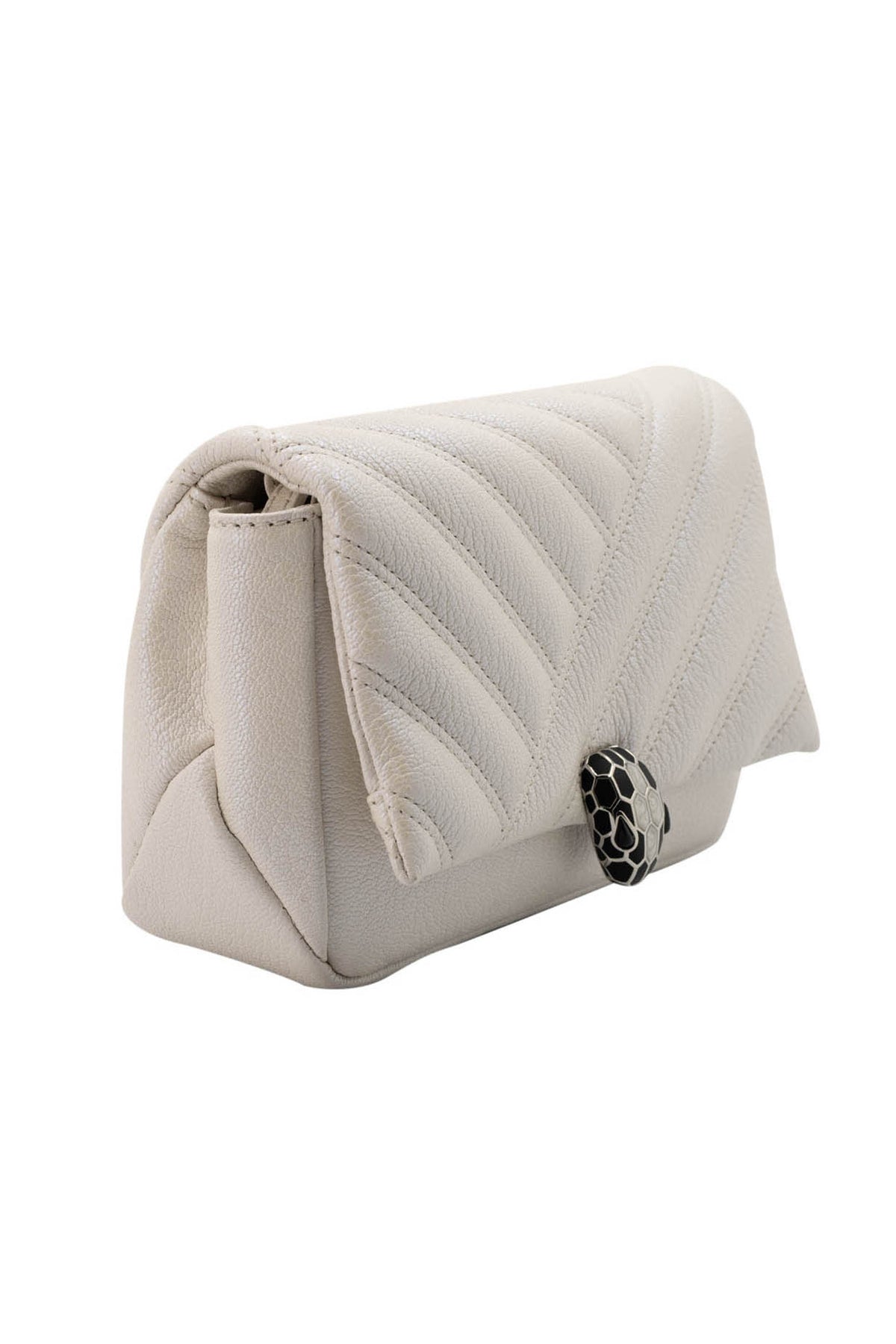 Bulgari White Serpenti Forever Matelasse Flap Purse Size Small