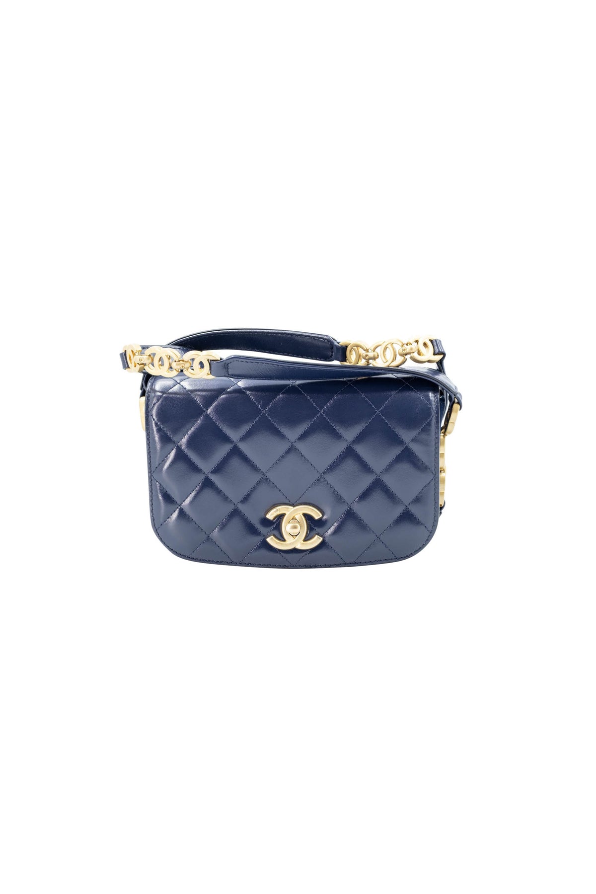 Chanel Paris Navy Blue CC Strap Purse 2022 Size Small
