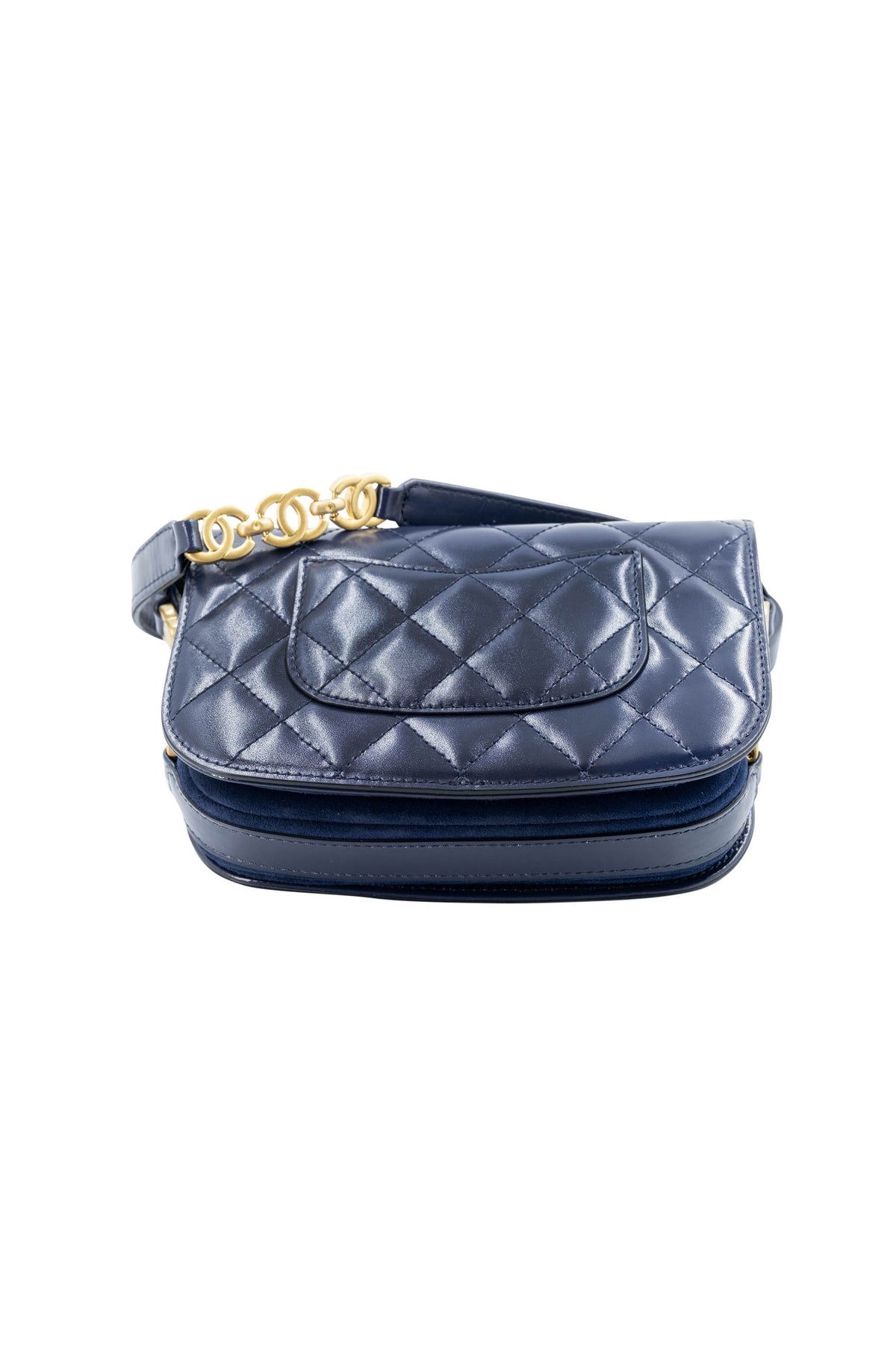 Chanel Paris Navy Blue CC Strap Purse 2022 Size Small