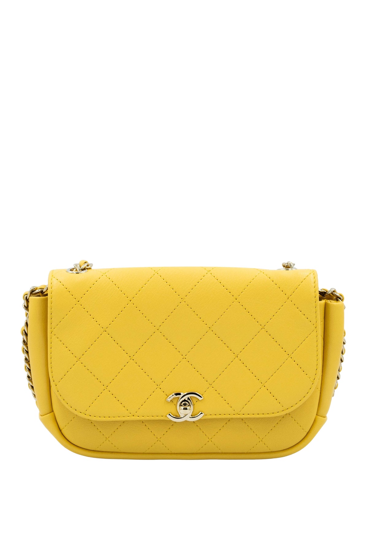 Chanel Margarine Yellow Quilted CC Saddle Casual Crossbody Purse 2019 Size Small