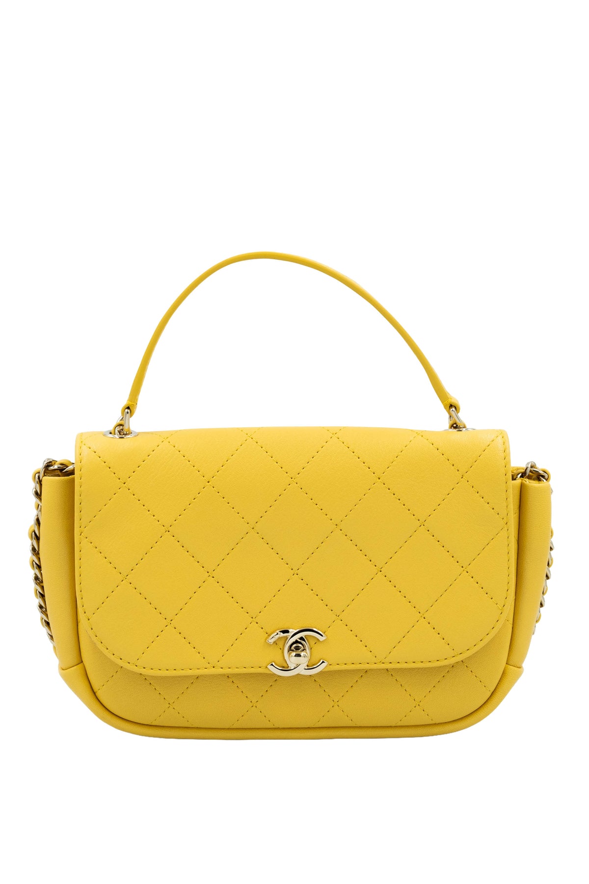 Chanel Margarine Yellow Quilted CC Saddle Casual Crossbody Purse 2019 Size Small