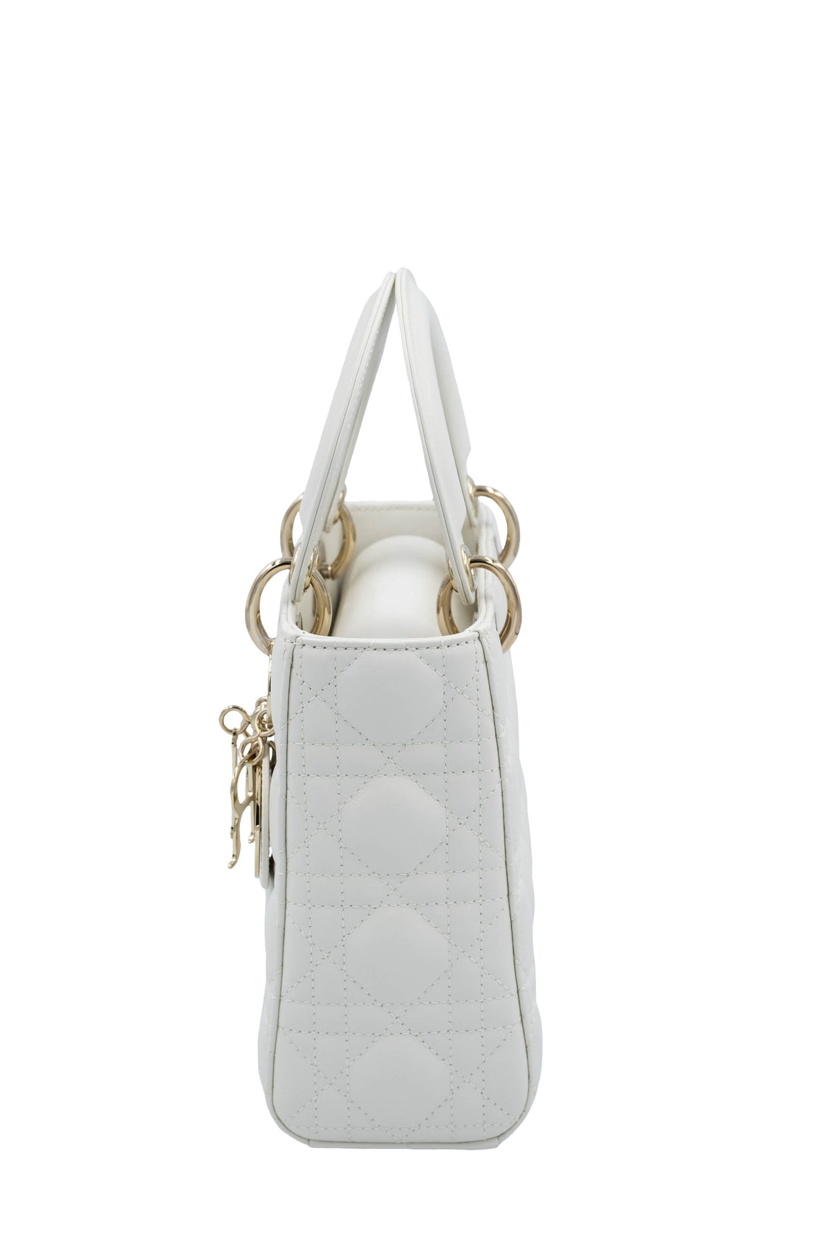 Christian Dior White Cannage Lady Dior Purse Wide Strap Size Small