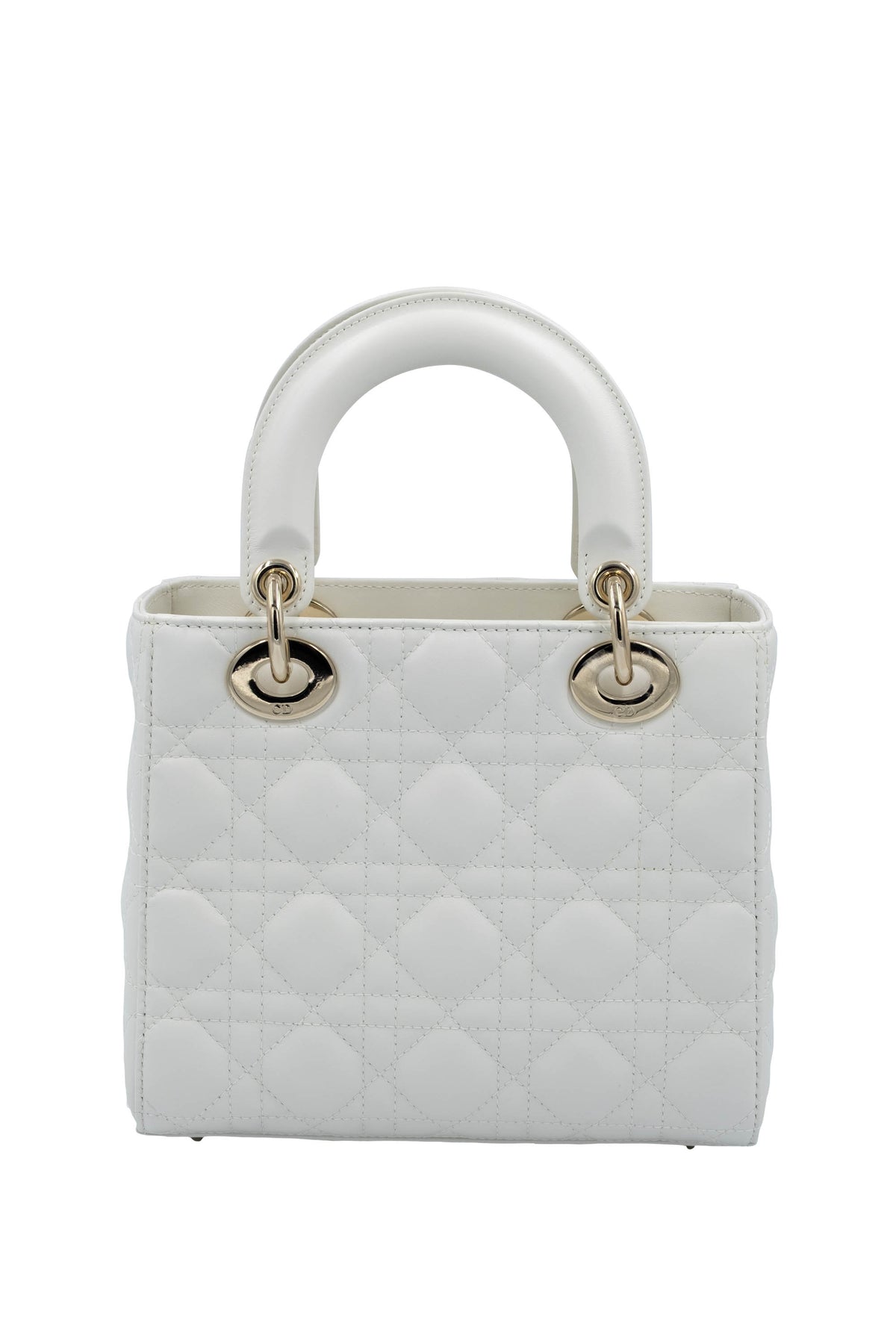 Christian Dior White Cannage Lady Dior Purse Wide Strap Size Small