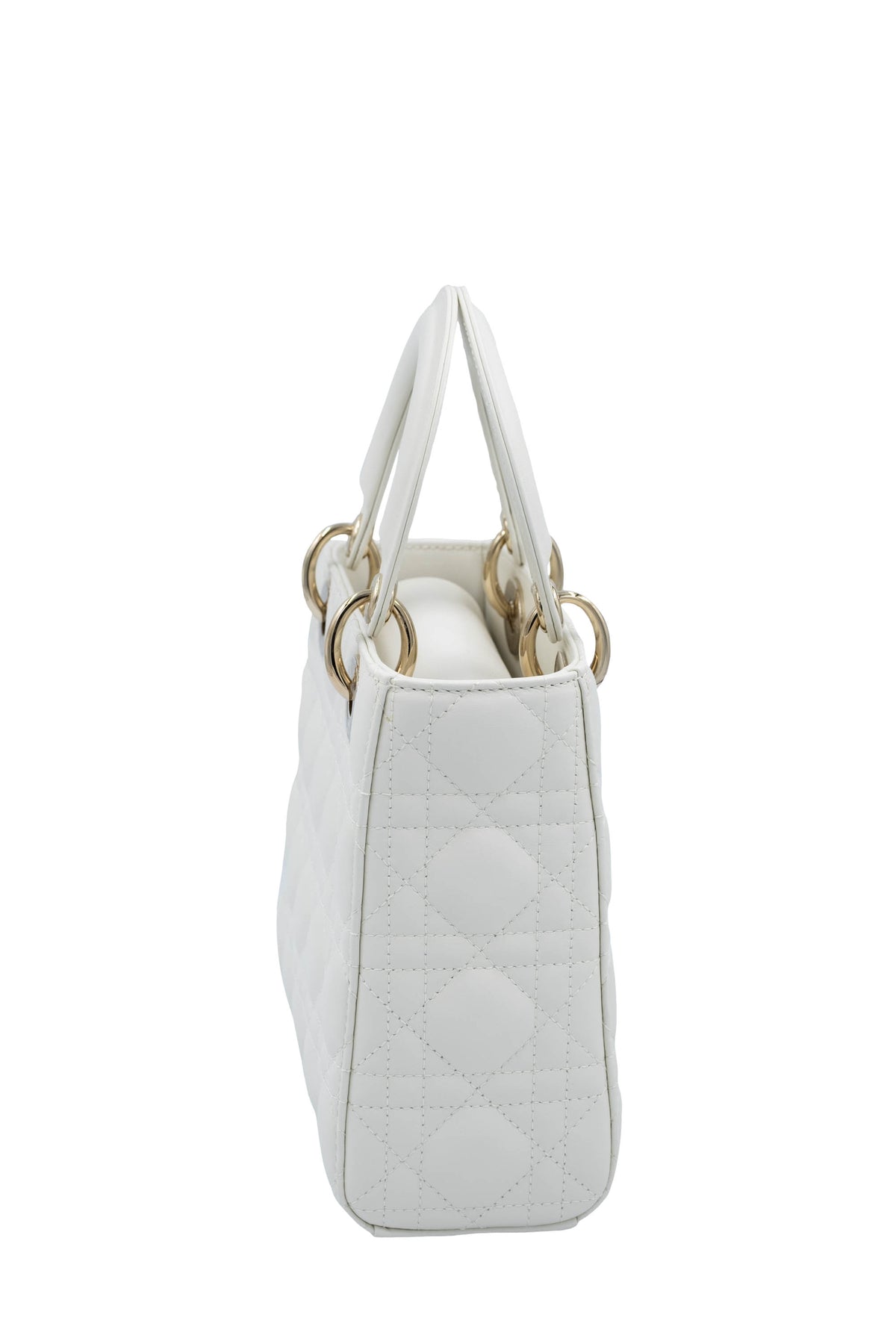 Christian Dior White Cannage Lady Dior Purse Wide Strap Size Small