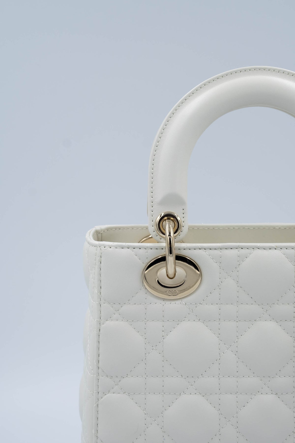 Christian Dior White Cannage Lady Dior Purse Wide Strap Size Small
