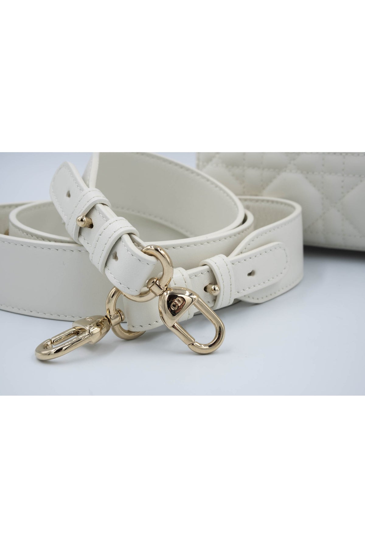 Christian Dior White Cannage Lady Dior Purse Wide Strap Size Small