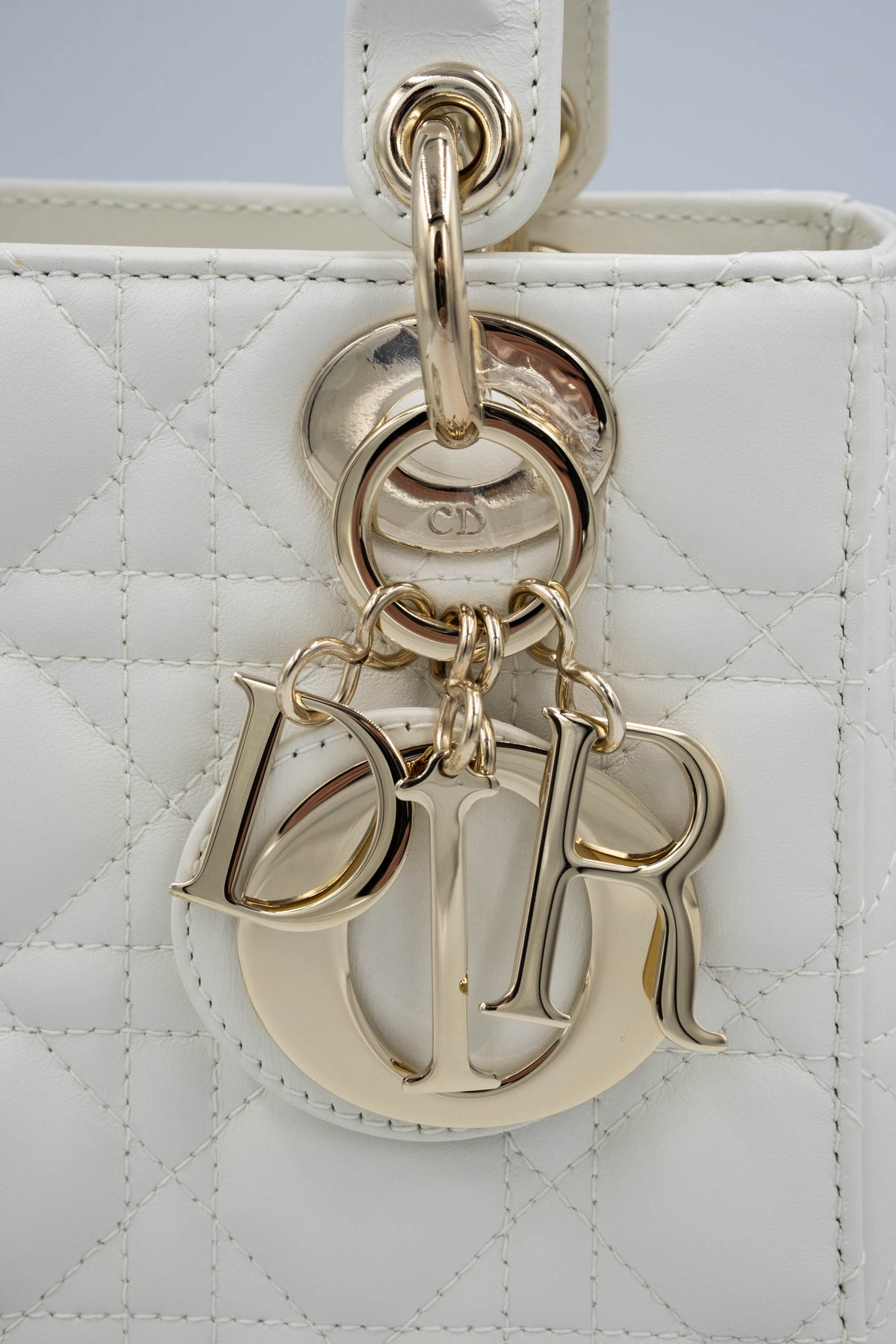 Christian Dior White Cannage Lady Dior Purse Wide Strap Size Small