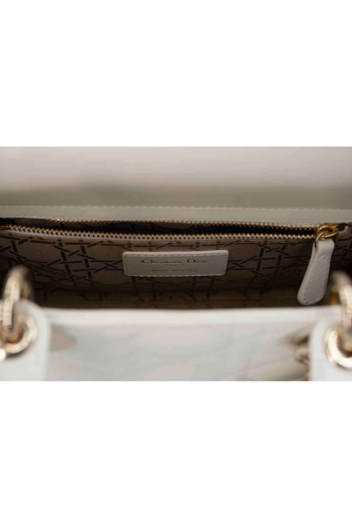 Christian Dior White Cannage Lady Dior Purse Wide Strap Size Small