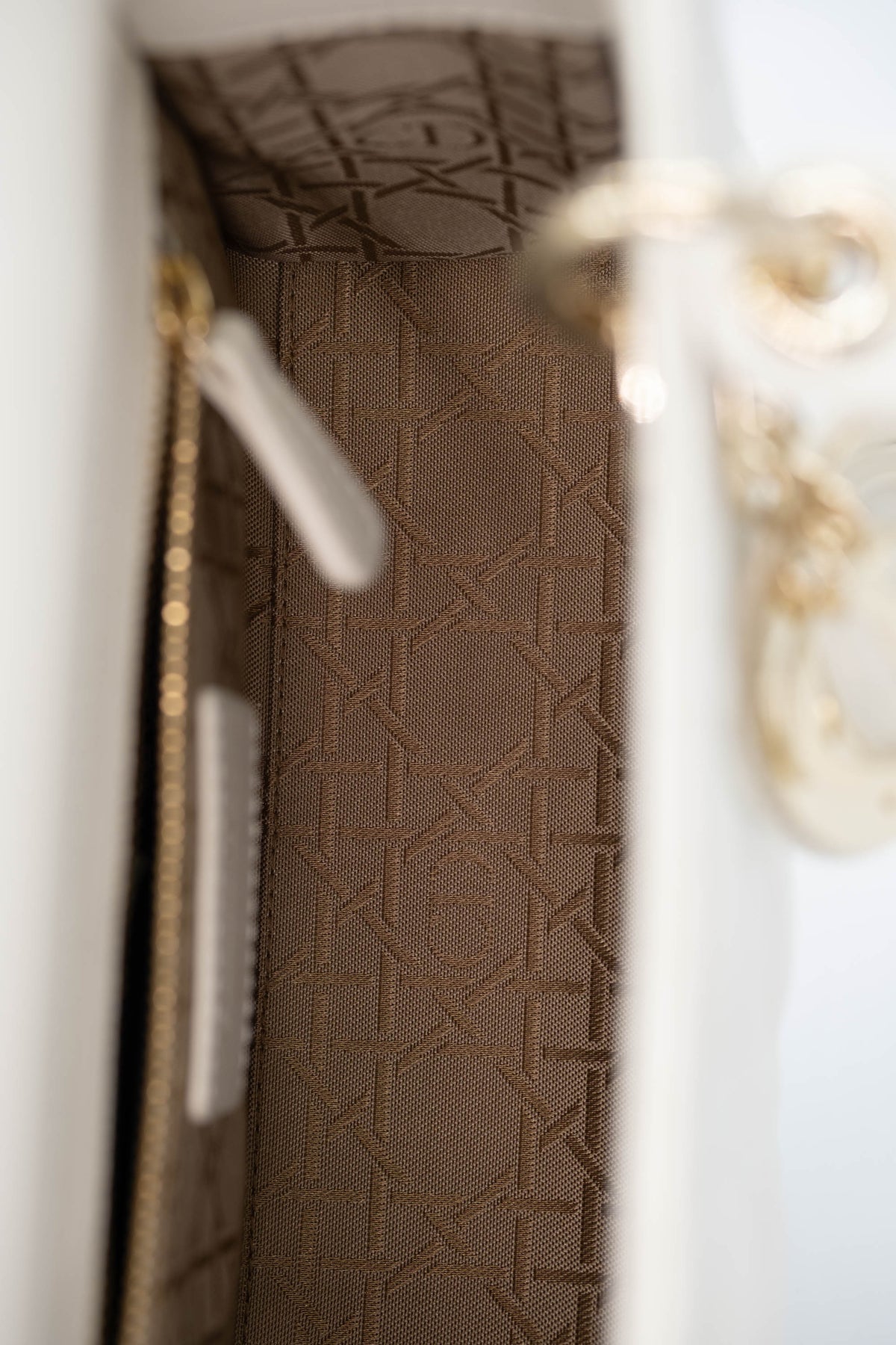 Christian Dior White Cannage Lady Dior Purse Wide Strap Size Small