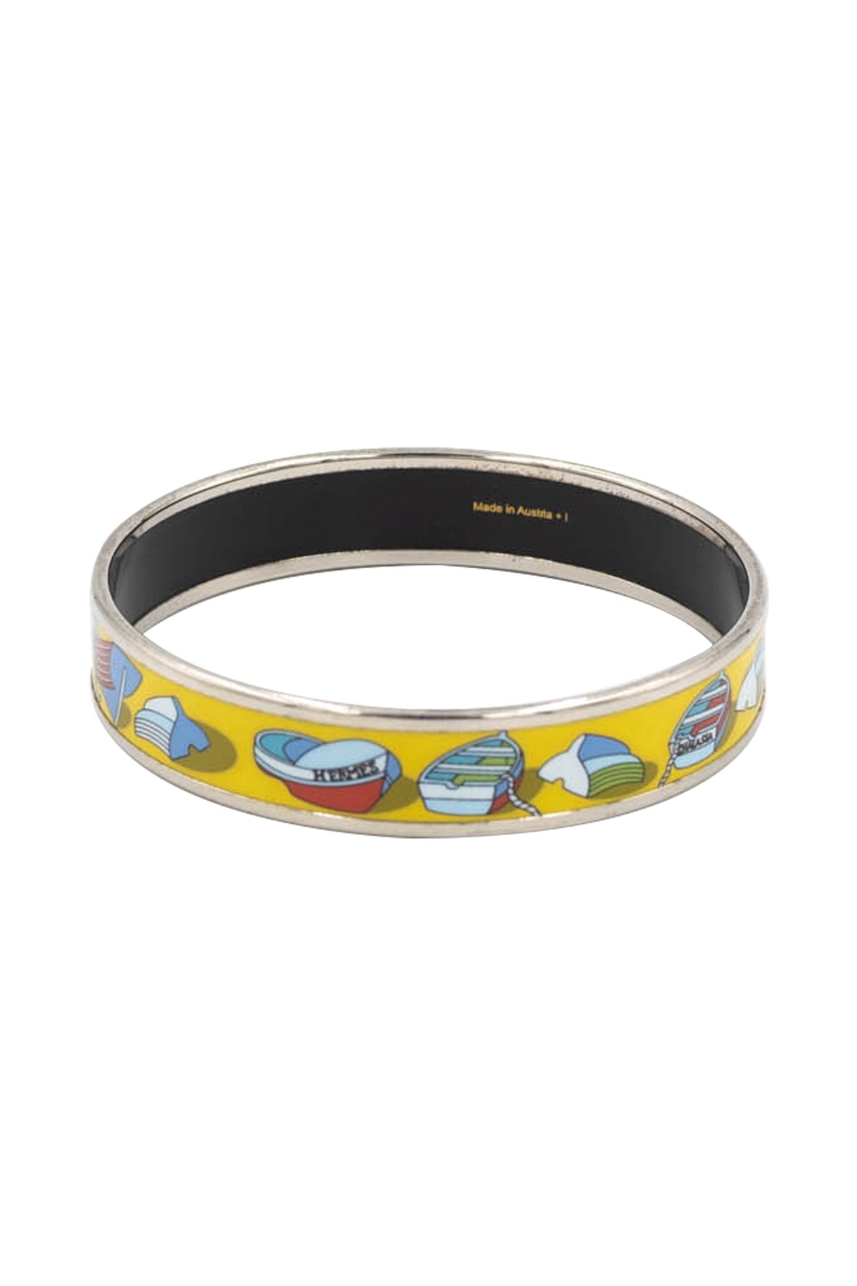 Hermes Yellow Multi-Color Boat Pattern Enamel Bangle Bracelet Size 1/2"
