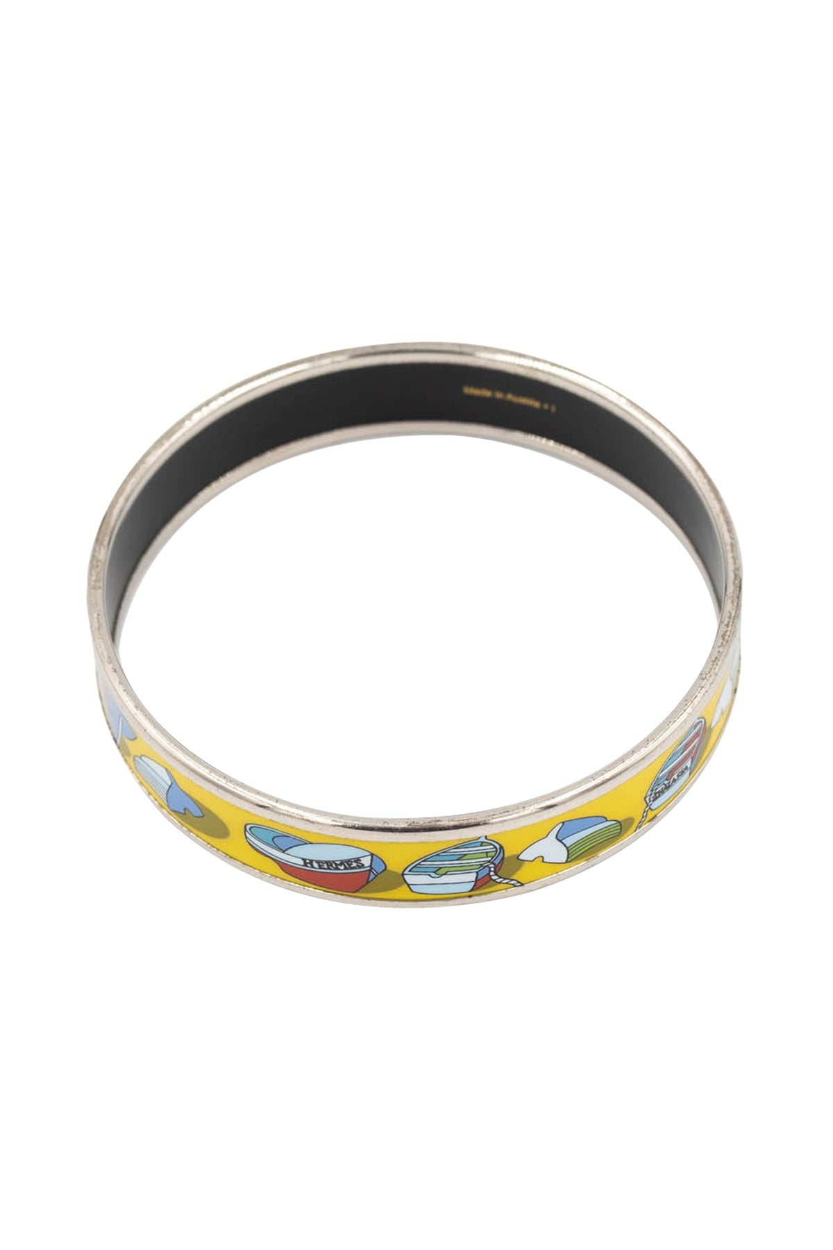 Hermes Yellow Multi-Color Boat Pattern Enamel Bangle Bracelet Size 1/2"