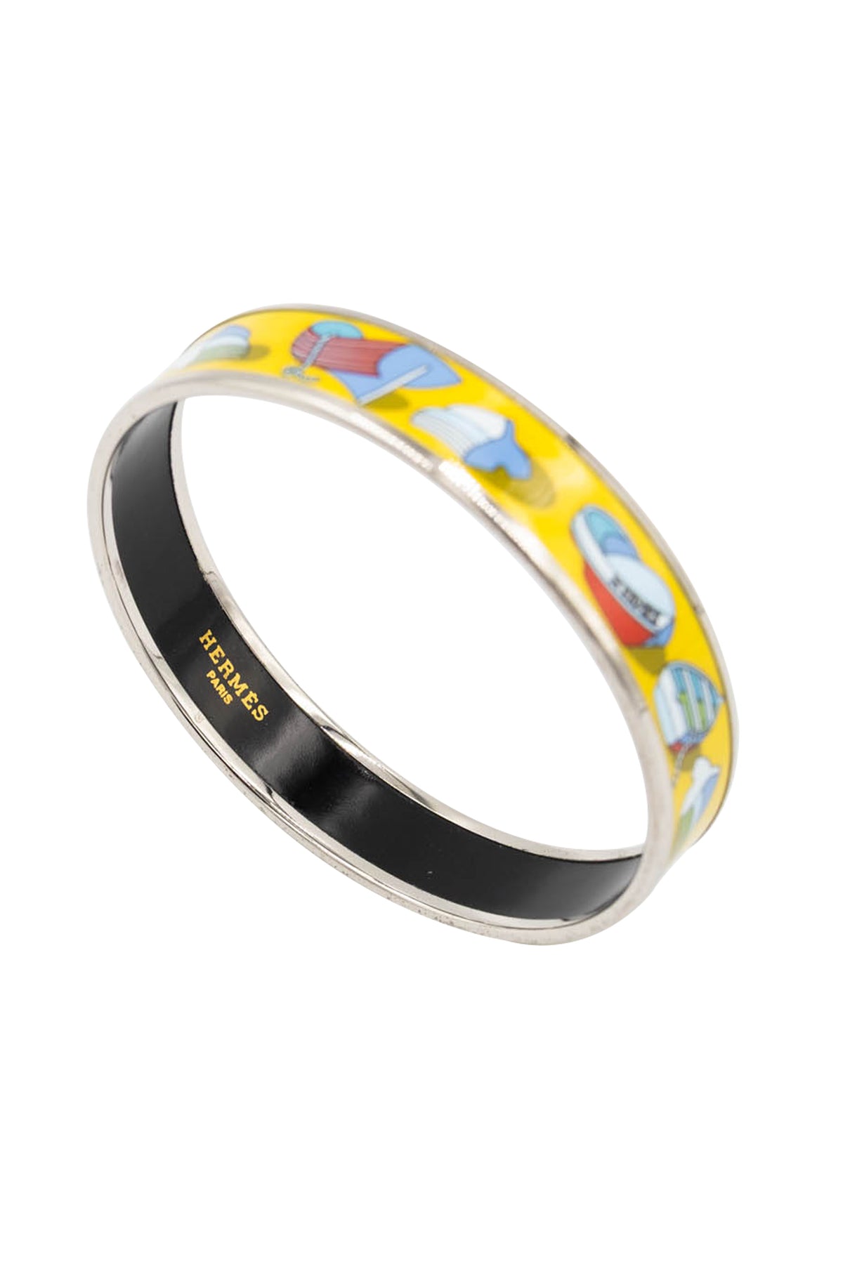 Hermes Yellow Multi-Color Boat Pattern Enamel Bangle Bracelet Size 1/2"