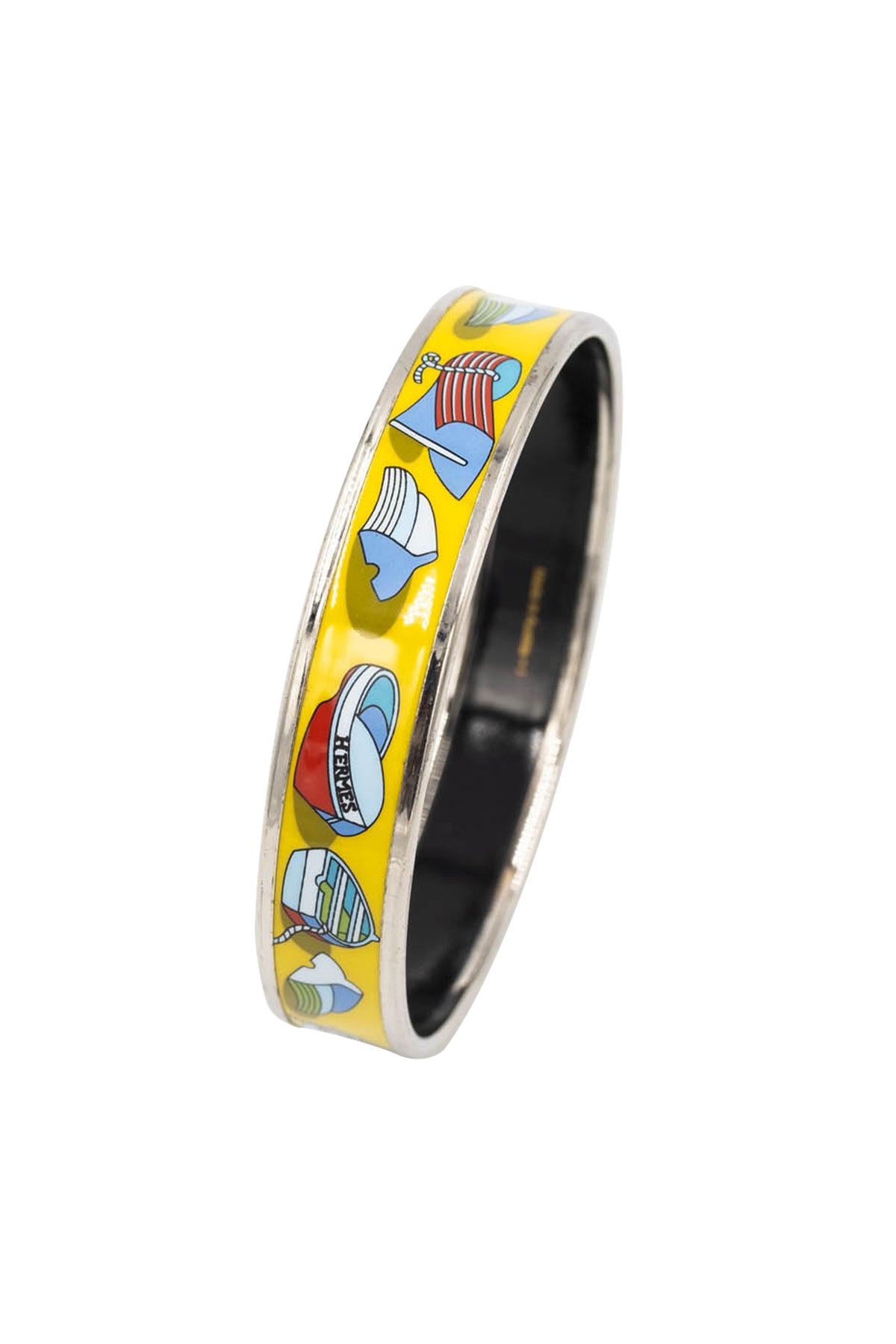 Hermes Yellow Multi-Color Boat Pattern Enamel Bangle Bracelet Size 1/2"