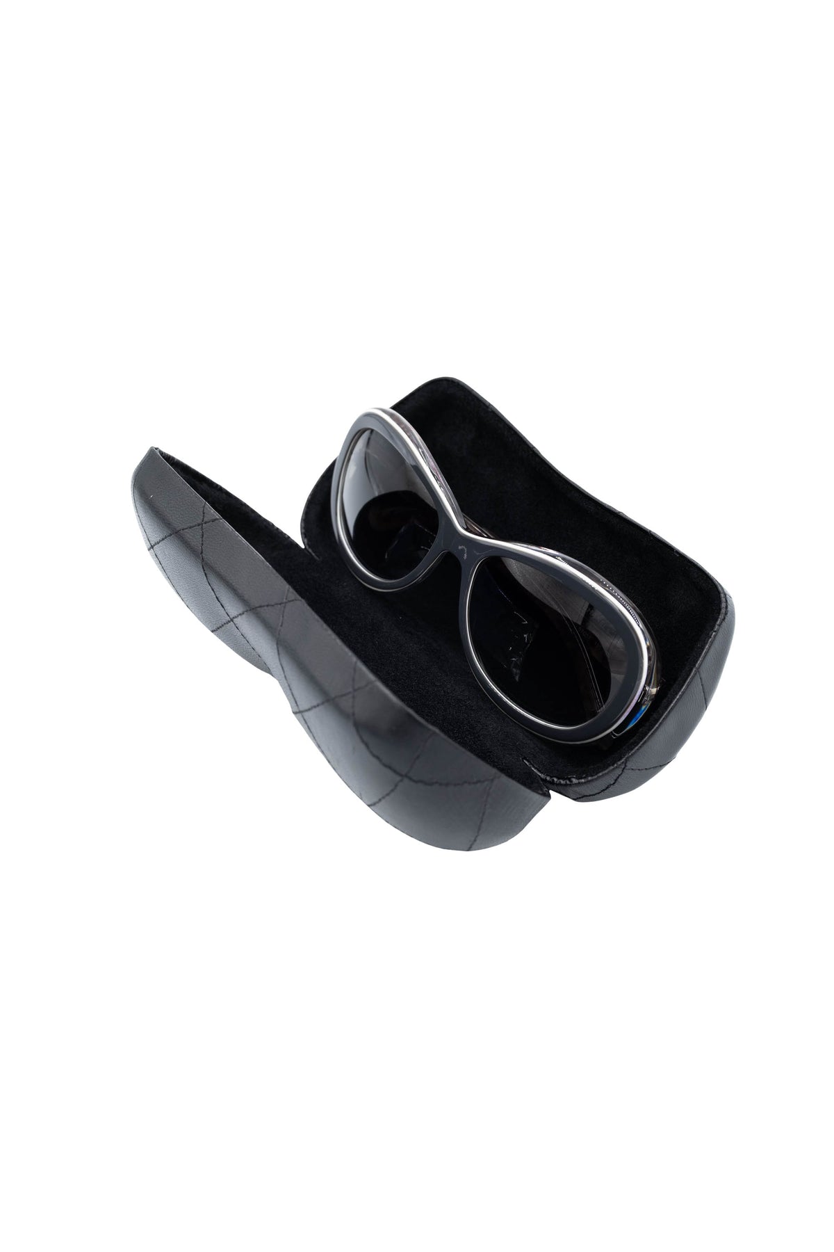 Chanel Gray and White Frame CC Crystal Temple Sunglasses