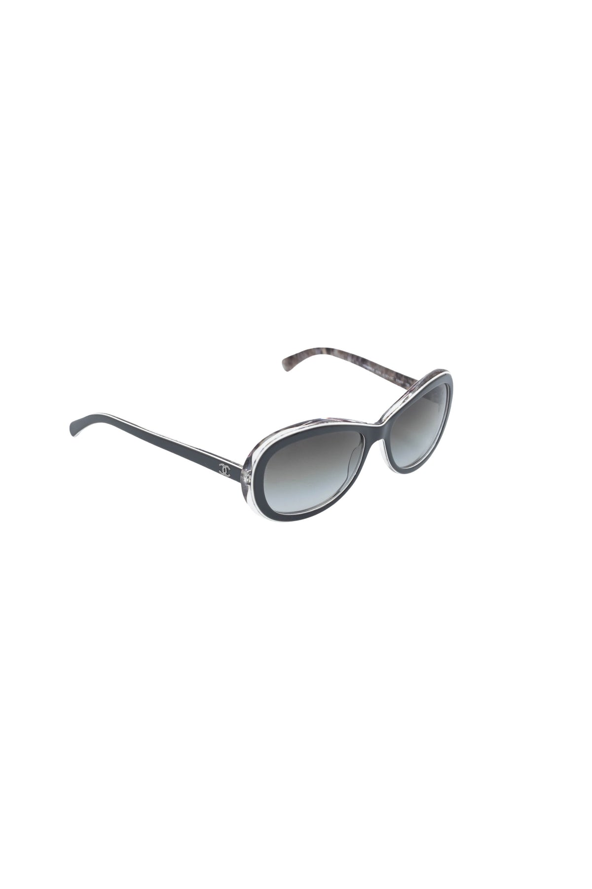 Chanel Gray and White Frame CC Crystal Temple Sunglasses