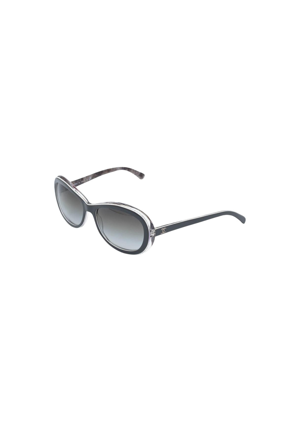 Chanel Gray and White Frame CC Crystal Temple Sunglasses