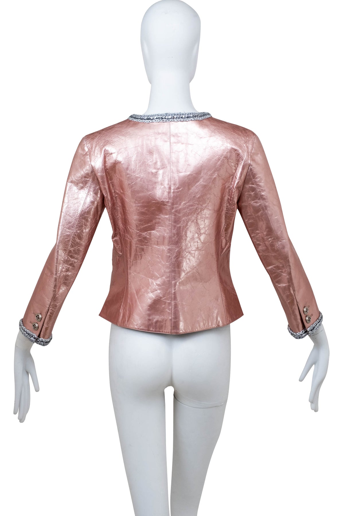 Chanel Metallic Pink Leather Jacket Size 38 2020 Look 49