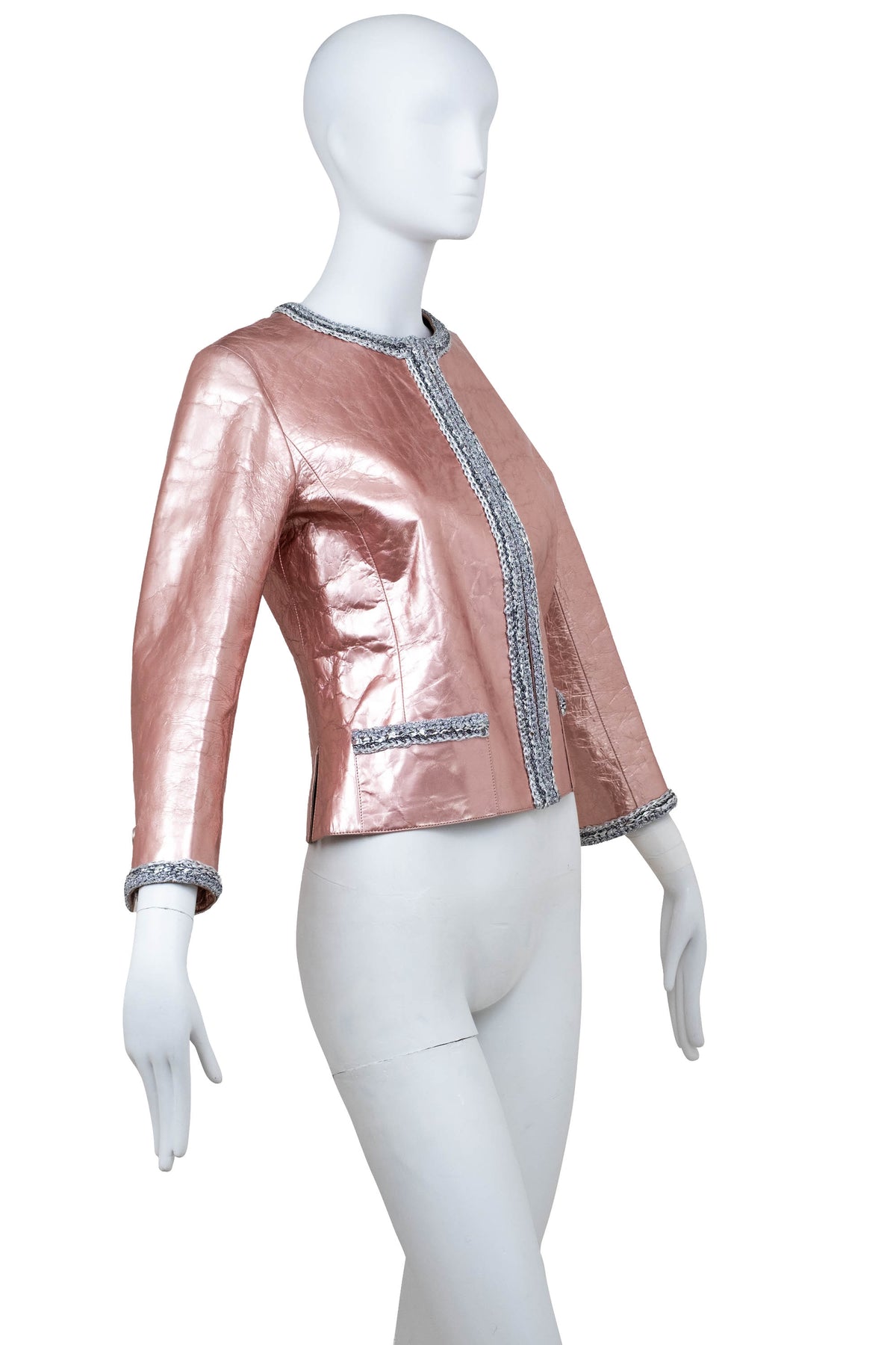 Chanel Metallic Pink Leather Jacket Size 38 2020 Look 49