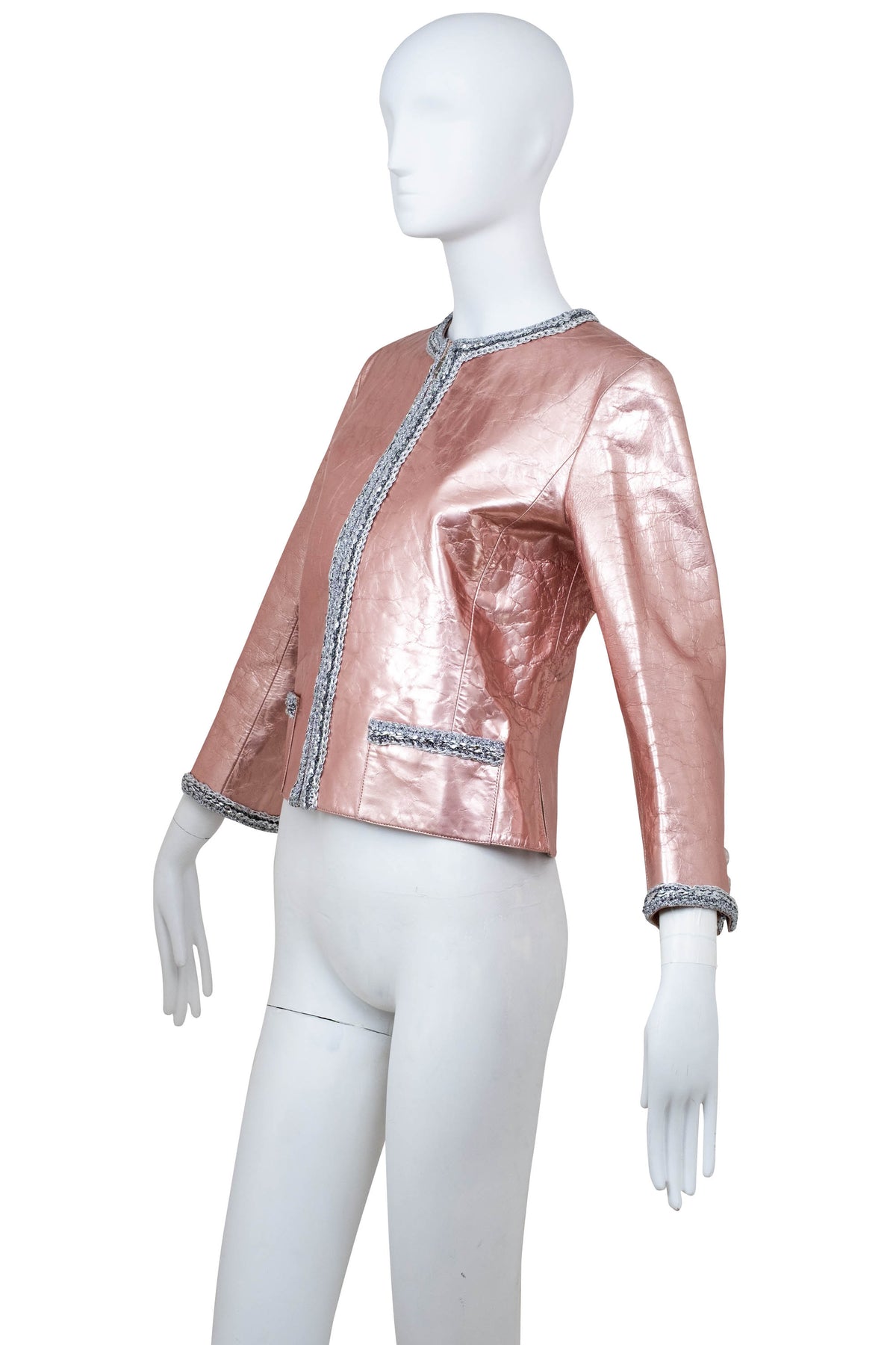 Chanel Metallic Pink Leather Jacket Size 38 2020 Look 49