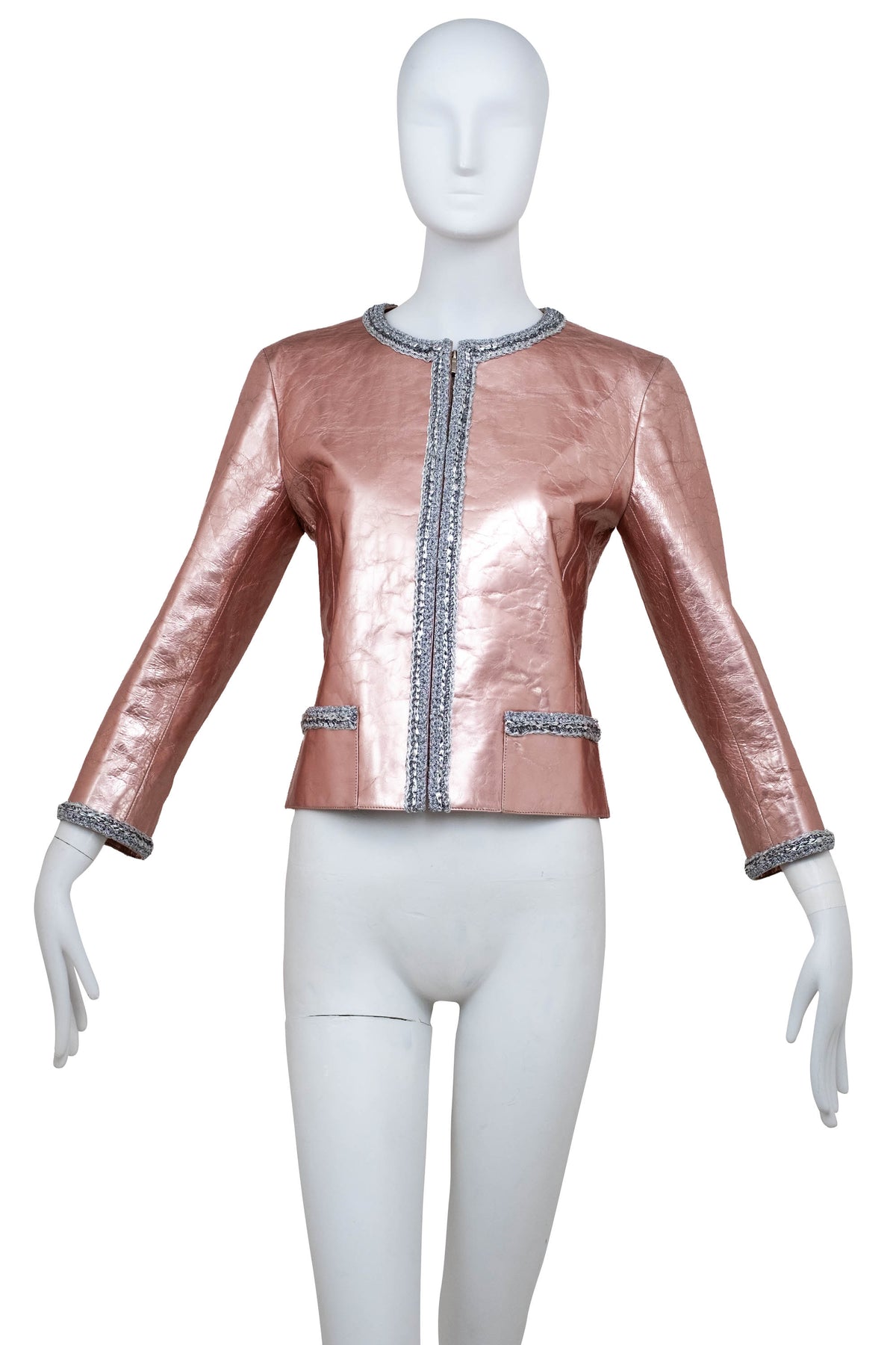Chanel Metallic Pink Leather Jacket Size 38 2020 Look 49