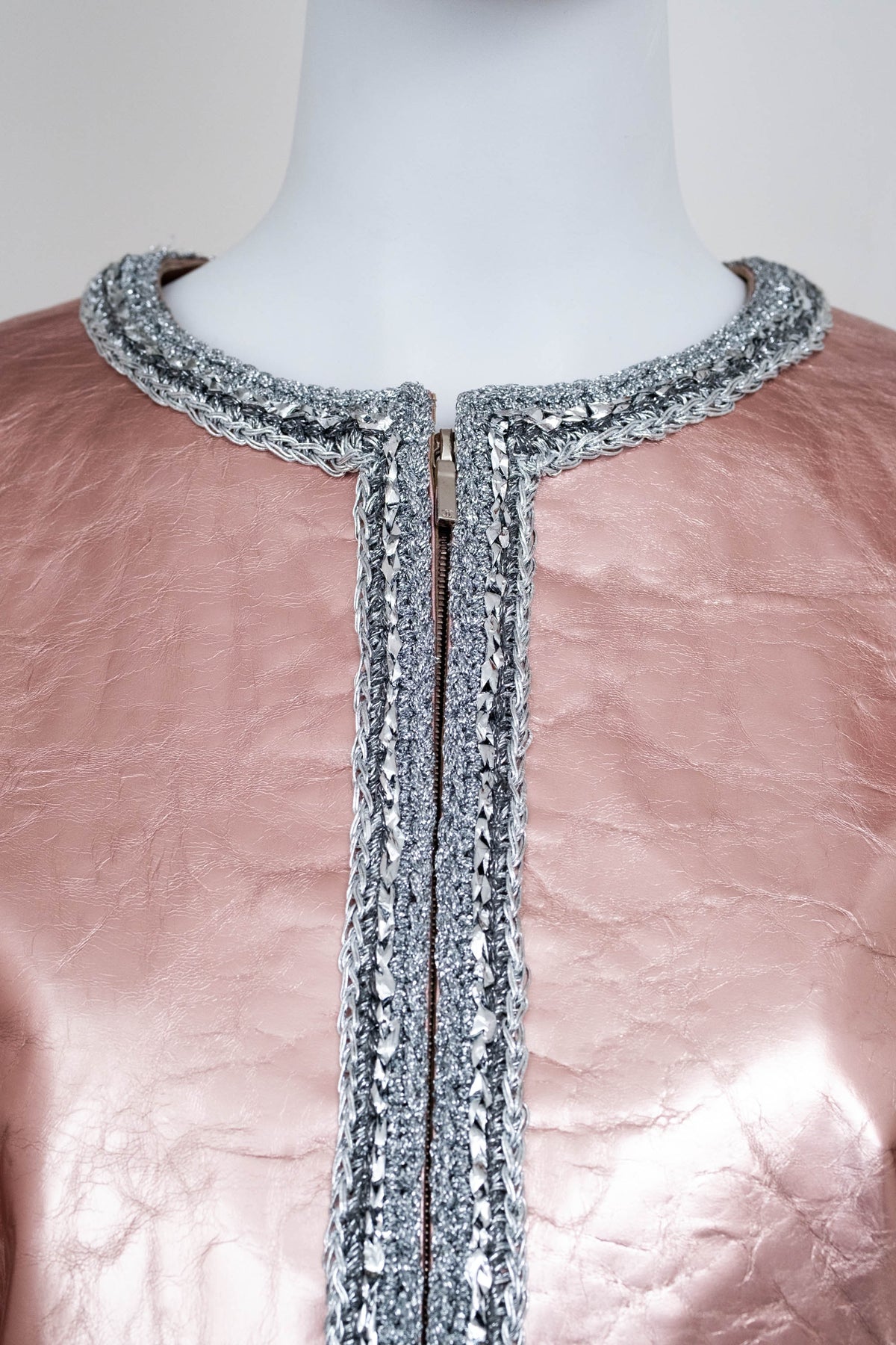 Chanel Metallic Pink Leather Jacket Size 38 2020 Look 49