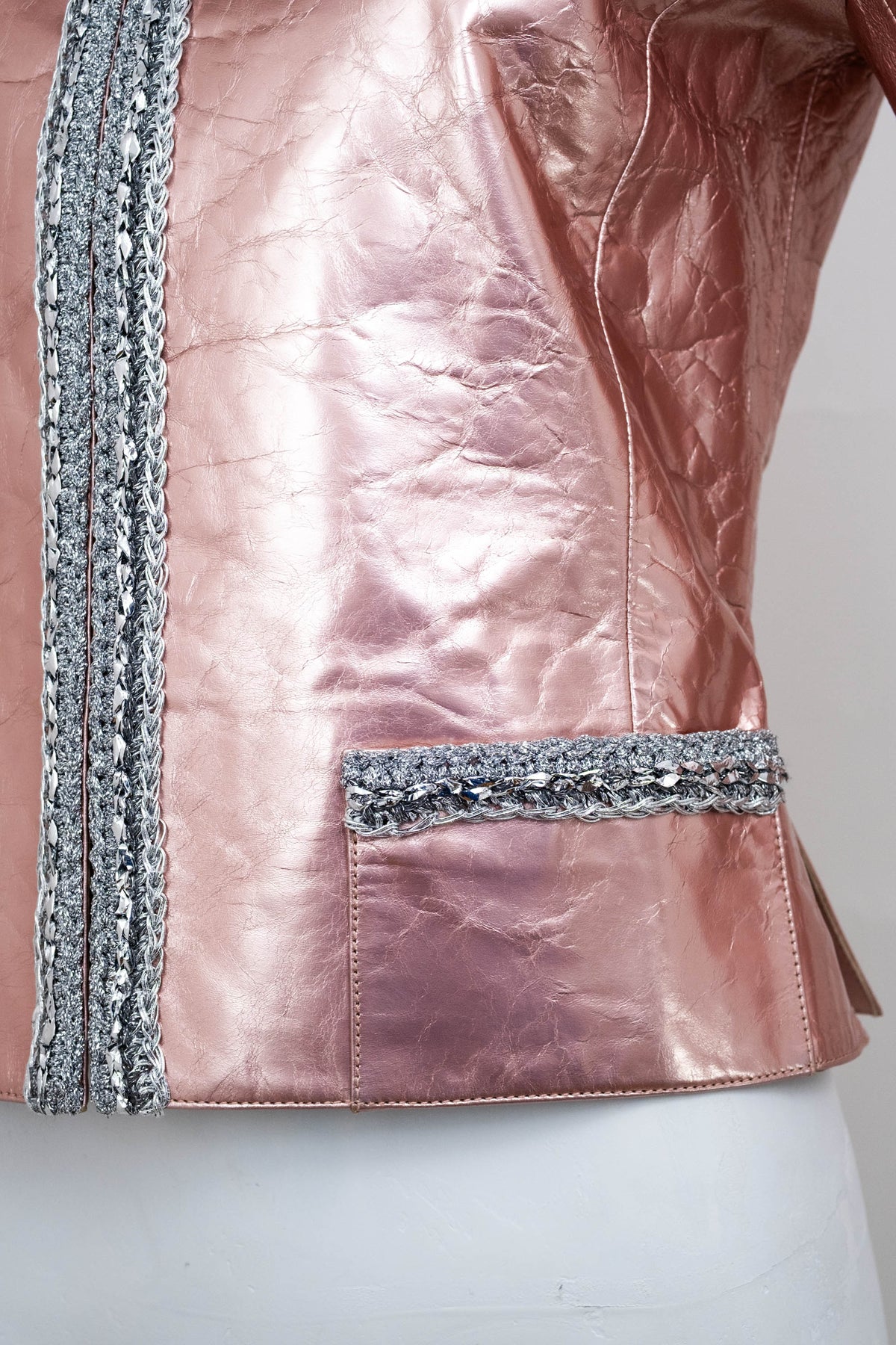 Chanel Metallic Pink Leather Jacket Size 38 2020 Look 49