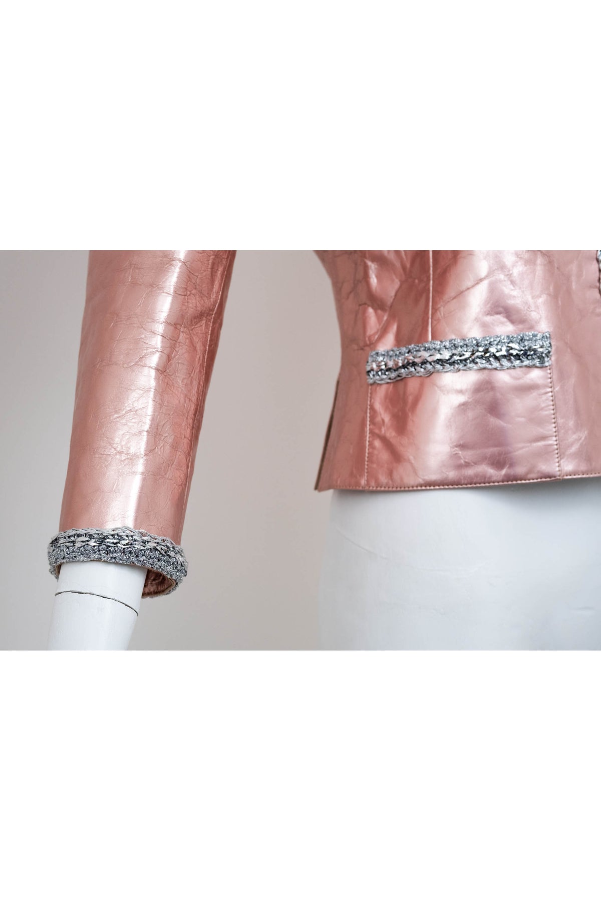 Chanel Metallic Pink Leather Jacket Size 38 2020 Look 49