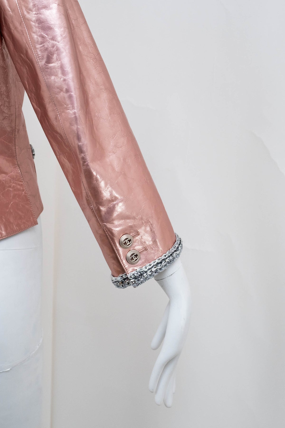 Chanel Metallic Pink Leather Jacket Size 38 2020 Look 49