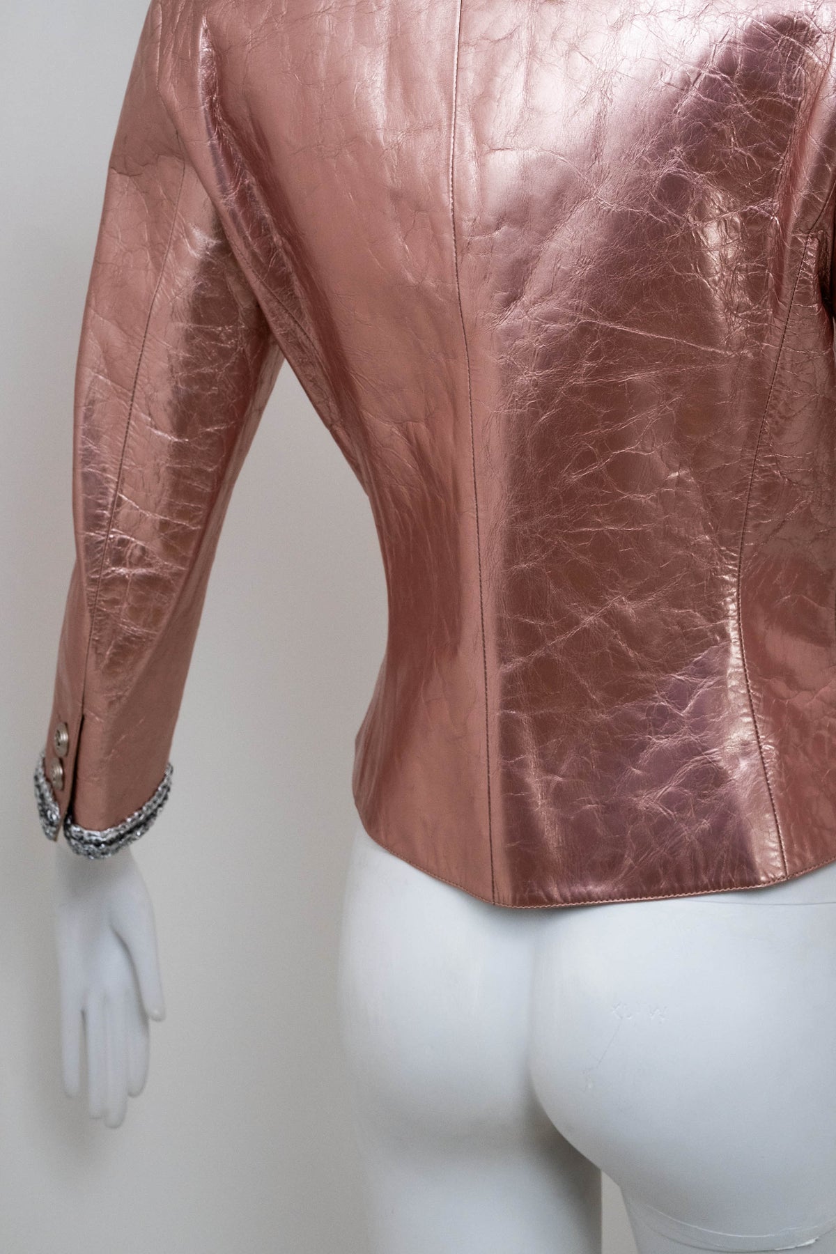 Chanel Metallic Pink Leather Jacket Size 38 2020 Look 49