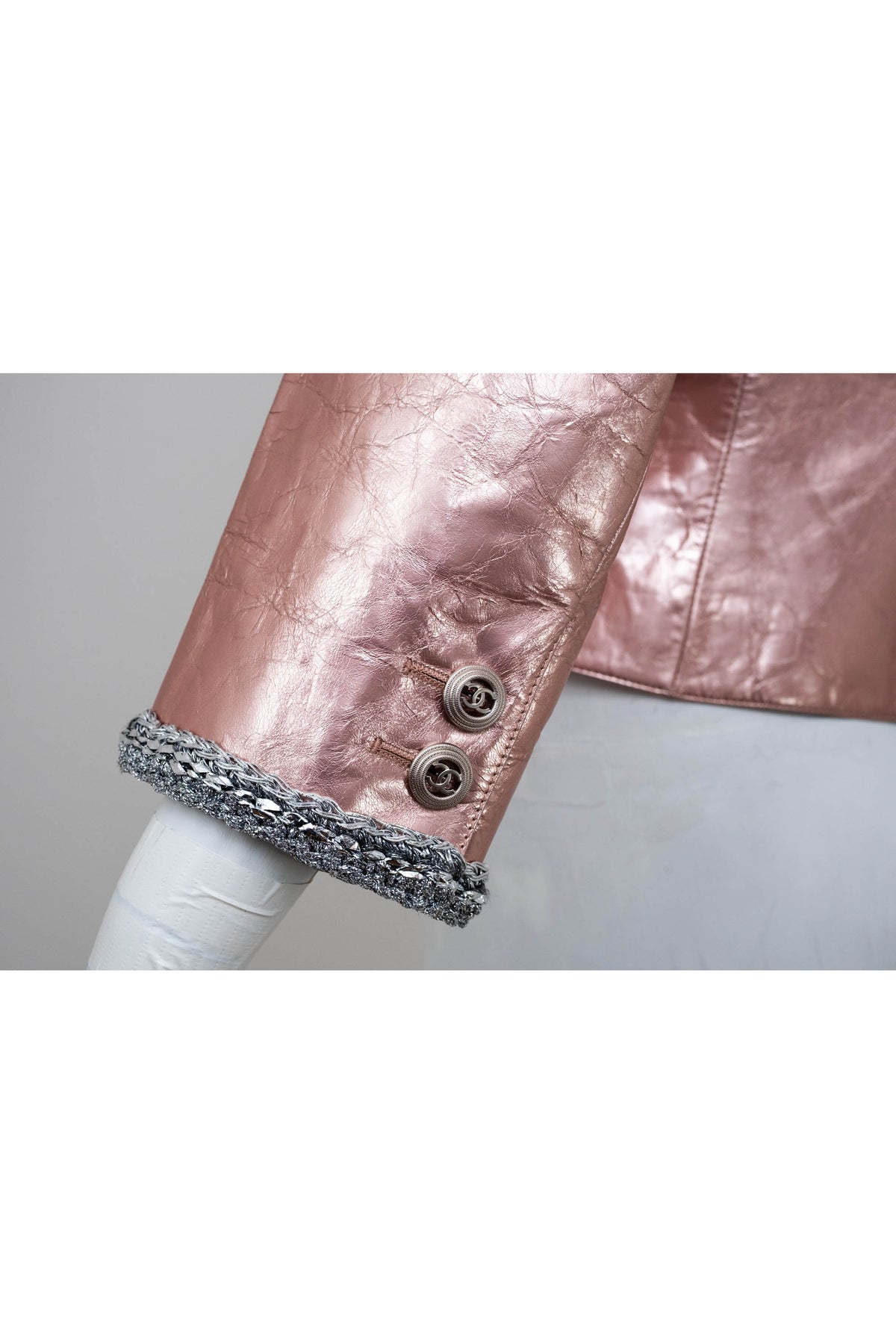 Chanel Metallic Pink Leather Jacket Size 38 2020 Look 49