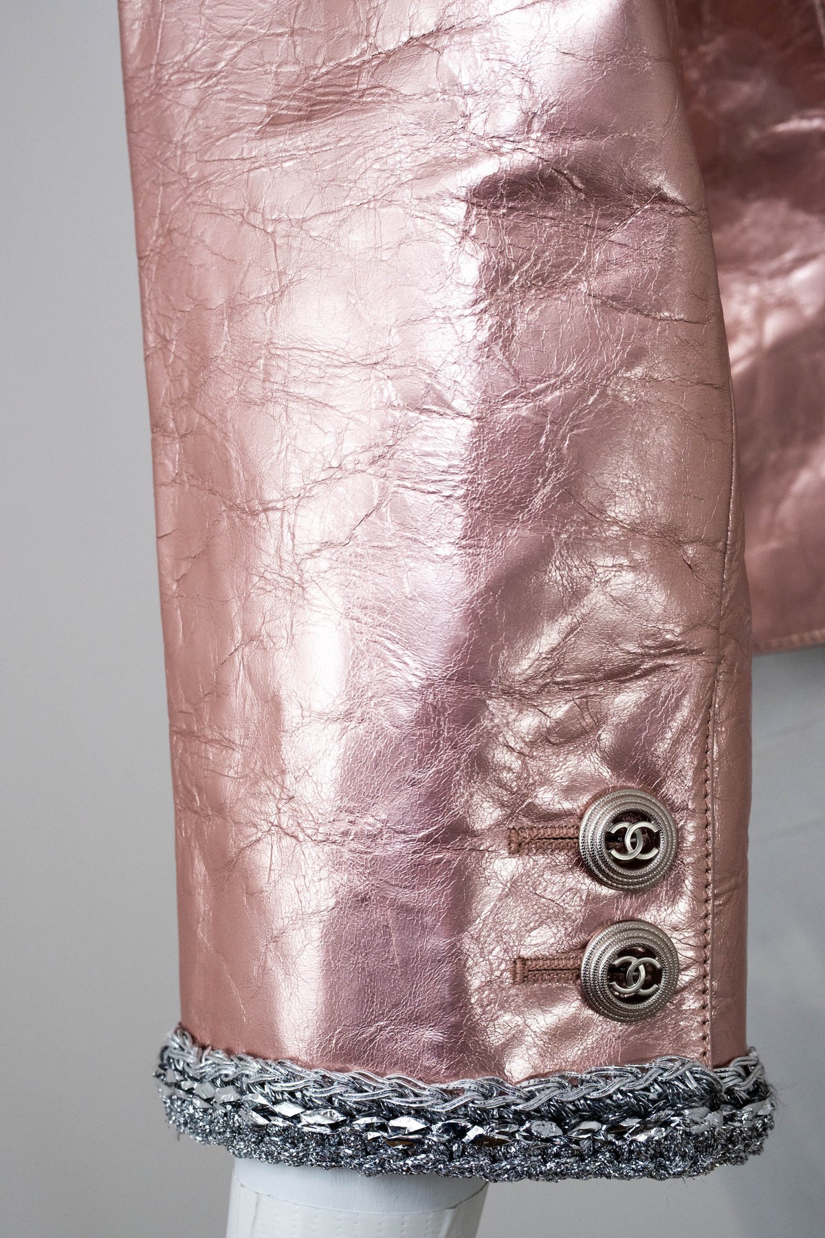 Chanel Metallic Pink Leather Jacket Size 38 2020 Look 49