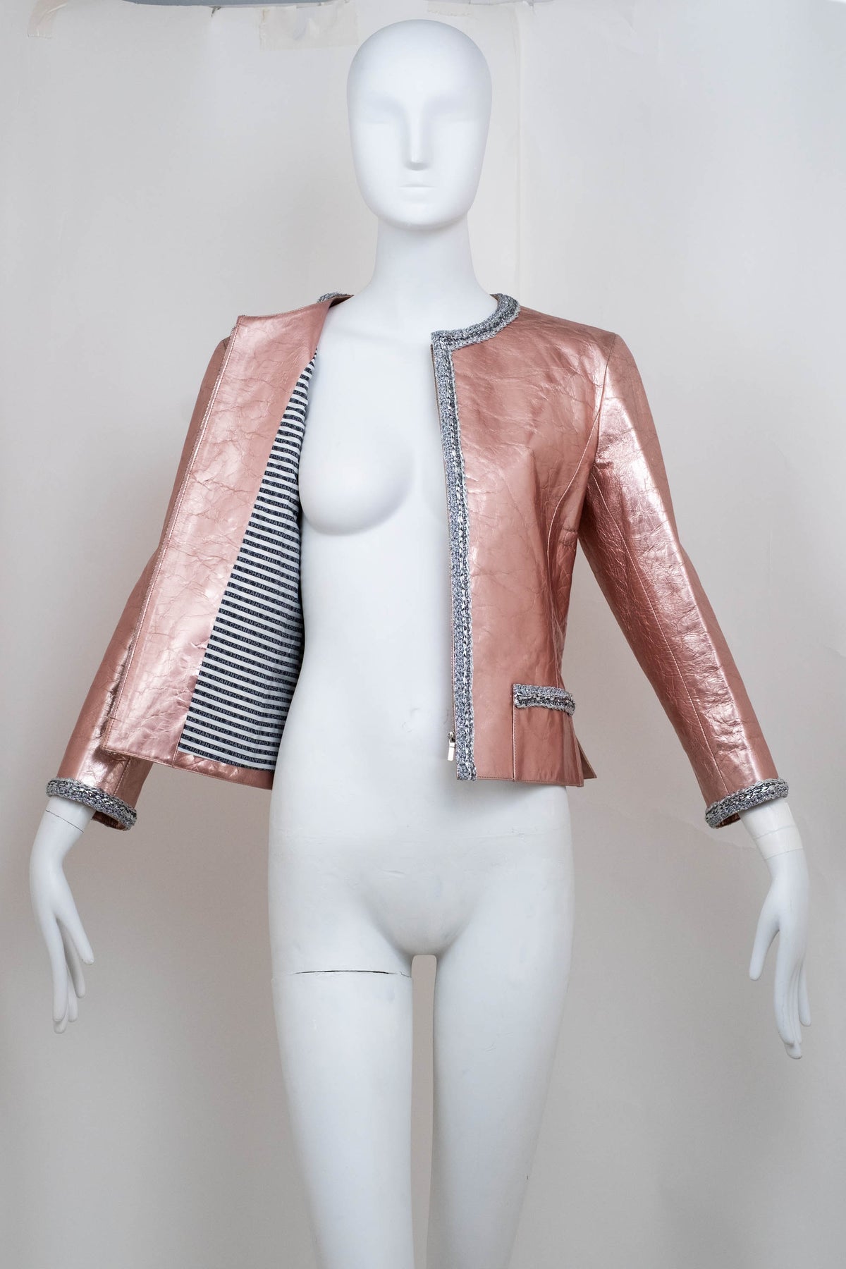 Chanel Metallic Pink Leather Jacket Size 38 2020 Look 49