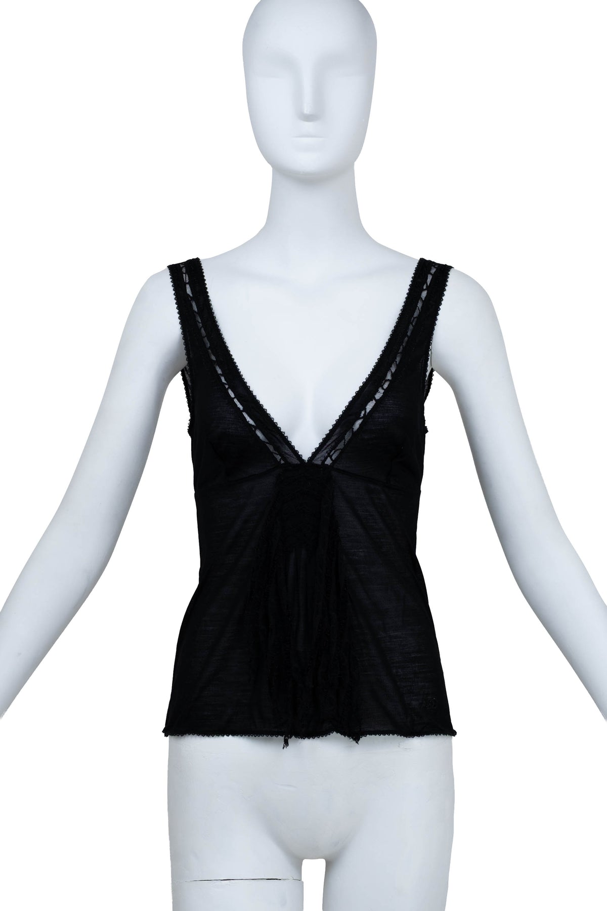 Chanel Black Lace Trim Cami Top Size 40 2005C