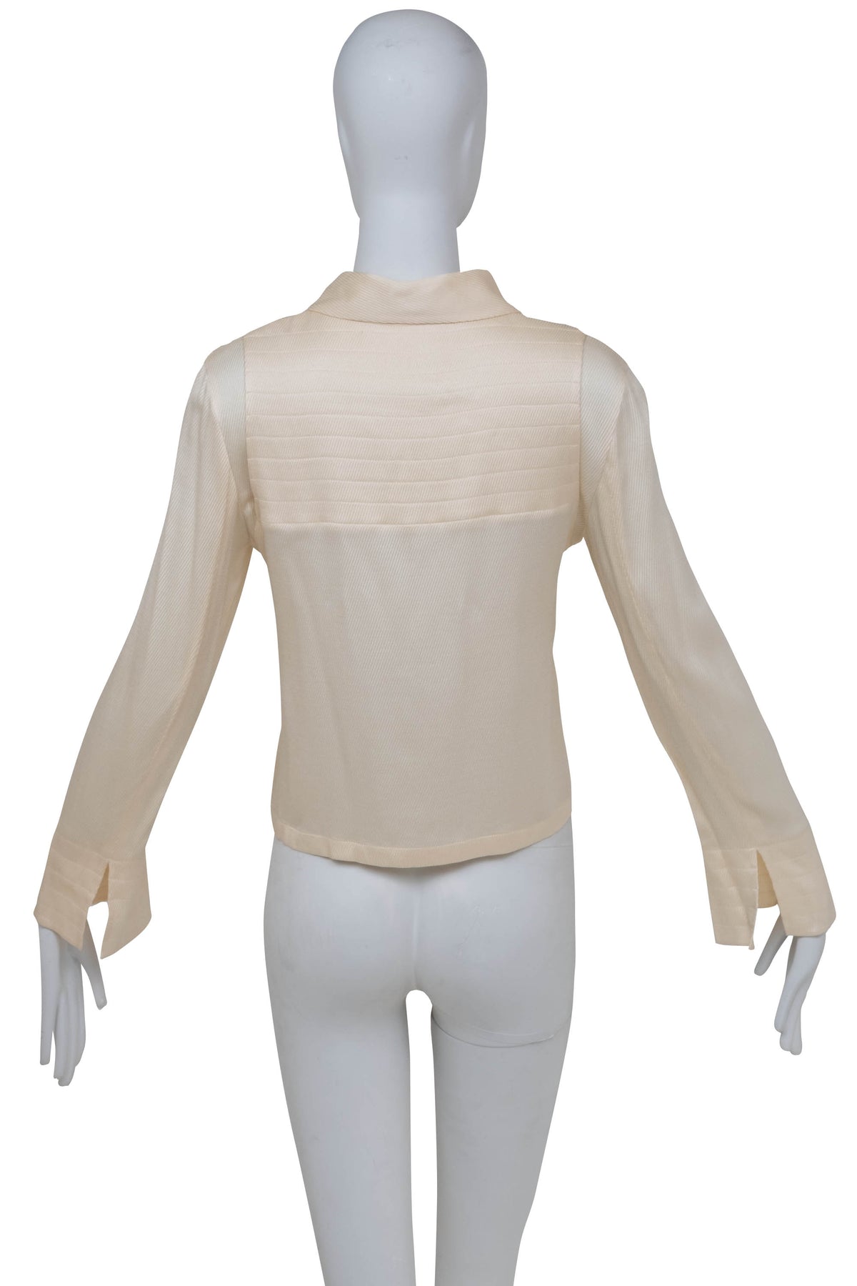 Chanel Ivory Diagonal Jacquard Long Sleeve Rayon Shirt Size 40 2001C