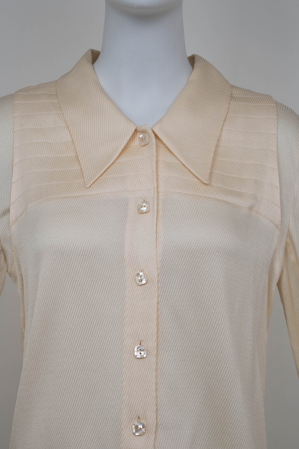 Chanel Ivory Diagonal Jacquard Long Sleeve Rayon Shirt Size 40 2001C