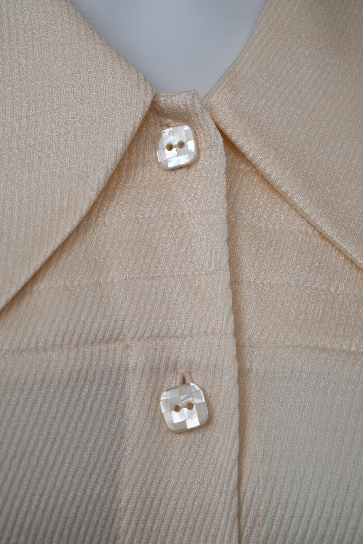 Chanel Ivory Diagonal Jacquard Long Sleeve Rayon Shirt Size 40 2001C