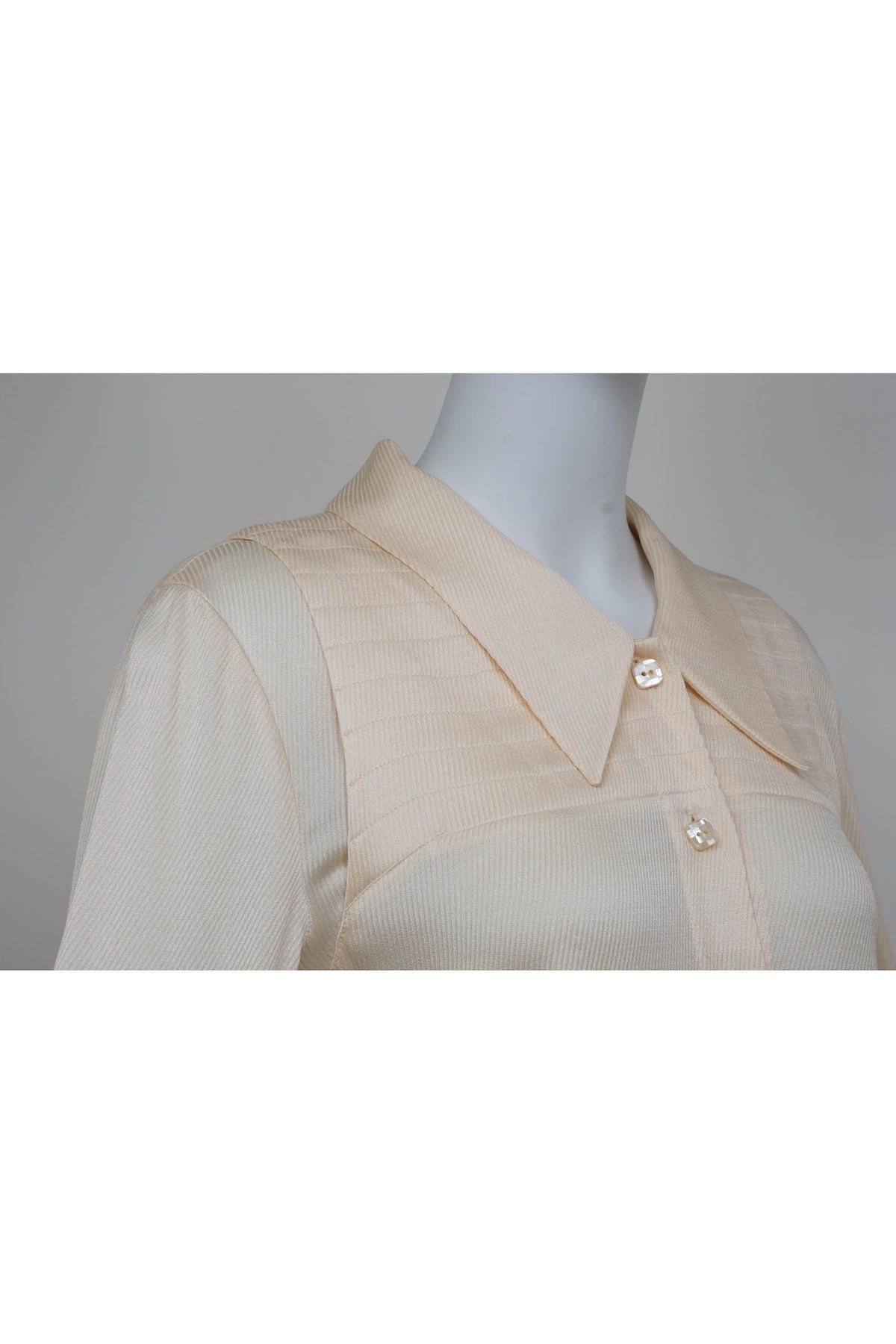 Chanel Ivory Diagonal Jacquard Long Sleeve Rayon Shirt Size 40 2001C
