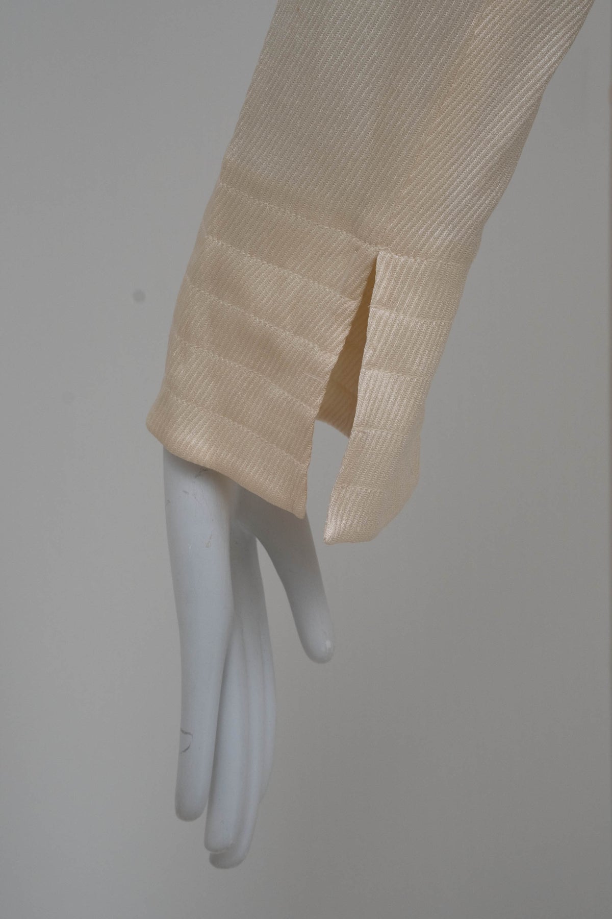 Chanel Ivory Diagonal Jacquard Long Sleeve Rayon Shirt Size 40 2001C