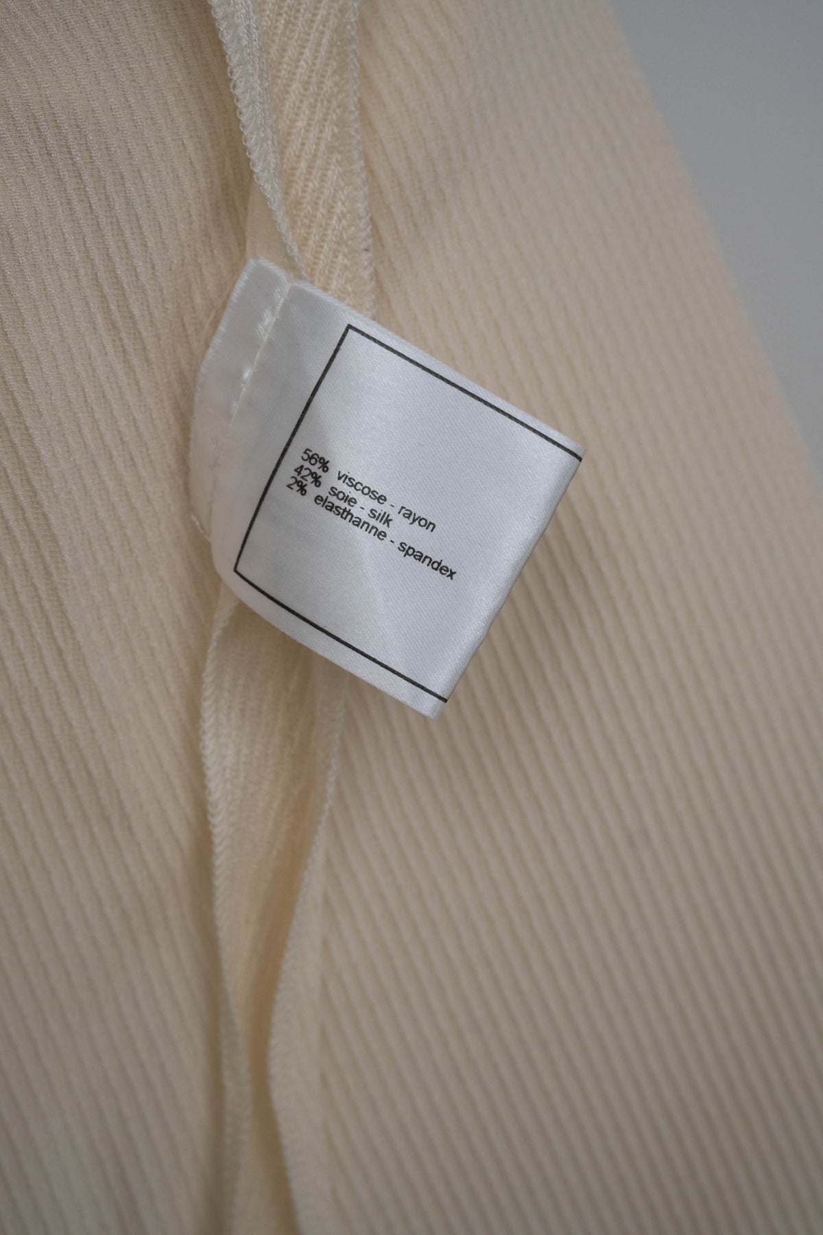 Chanel Ivory Diagonal Jacquard Long Sleeve Rayon Shirt Size 40 2001C
