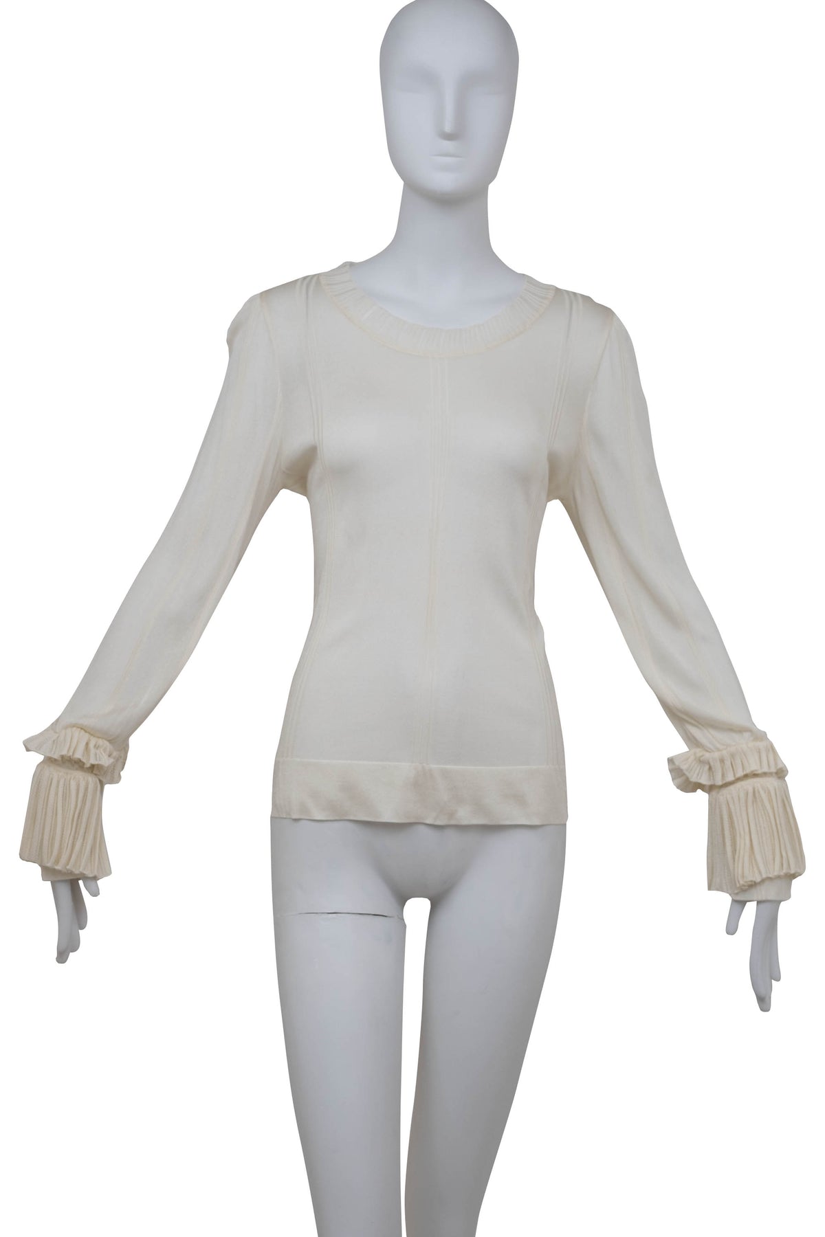 Chanel White Mesh Knit Rayon Ruffle Cuff Top 2006P Size 42
